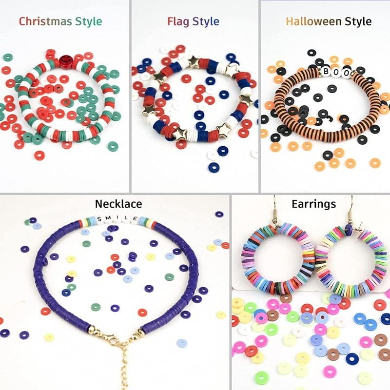 UKKQES 6000 Pcs Bracelet Making Kit，24 Colors Flat round Polymer Clay Beads 6Mm Spacer ，Heishi Beads with Charms and Elastic Strings Letter Beads for Jewelry Making Kit & Craft Supplies