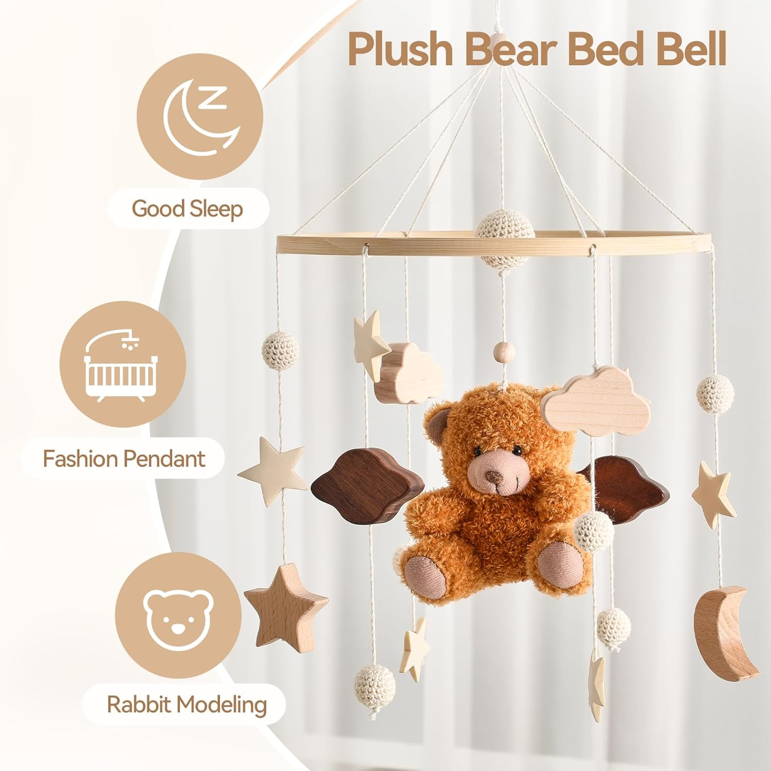 EERKEOD Baby Crib Mobile Nursery Mobile for Boys Girls Teddy Boho Mobile Nursery Decor for Infant Bedroom Hangingfor Bassinet Newborn Baby Gift （Boho Bear）