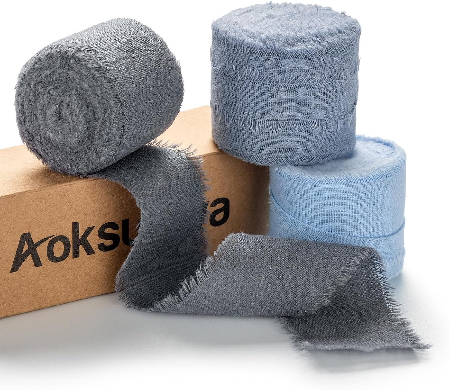 Blue Fringe Ribbon for Gift Wrapping Gift Ribbon Thick Fabric Ribbon Frayed Ribbon Cotton Gift Wrap Ribbon image number 1