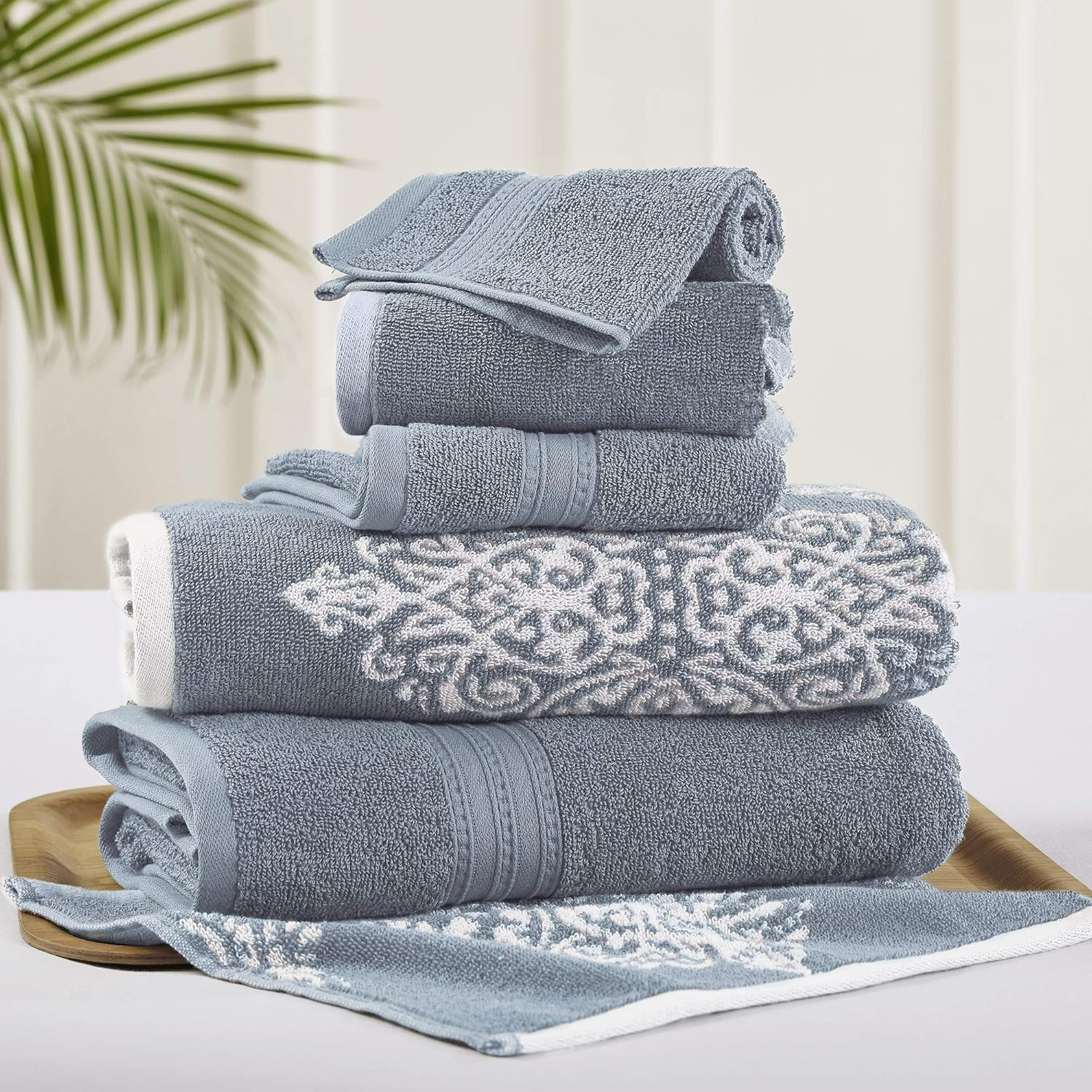 Amrapur Overseas | Artesia Damask 6 Piece Reversible Yarn Dyed Jacquard Towel Set (Platinum)