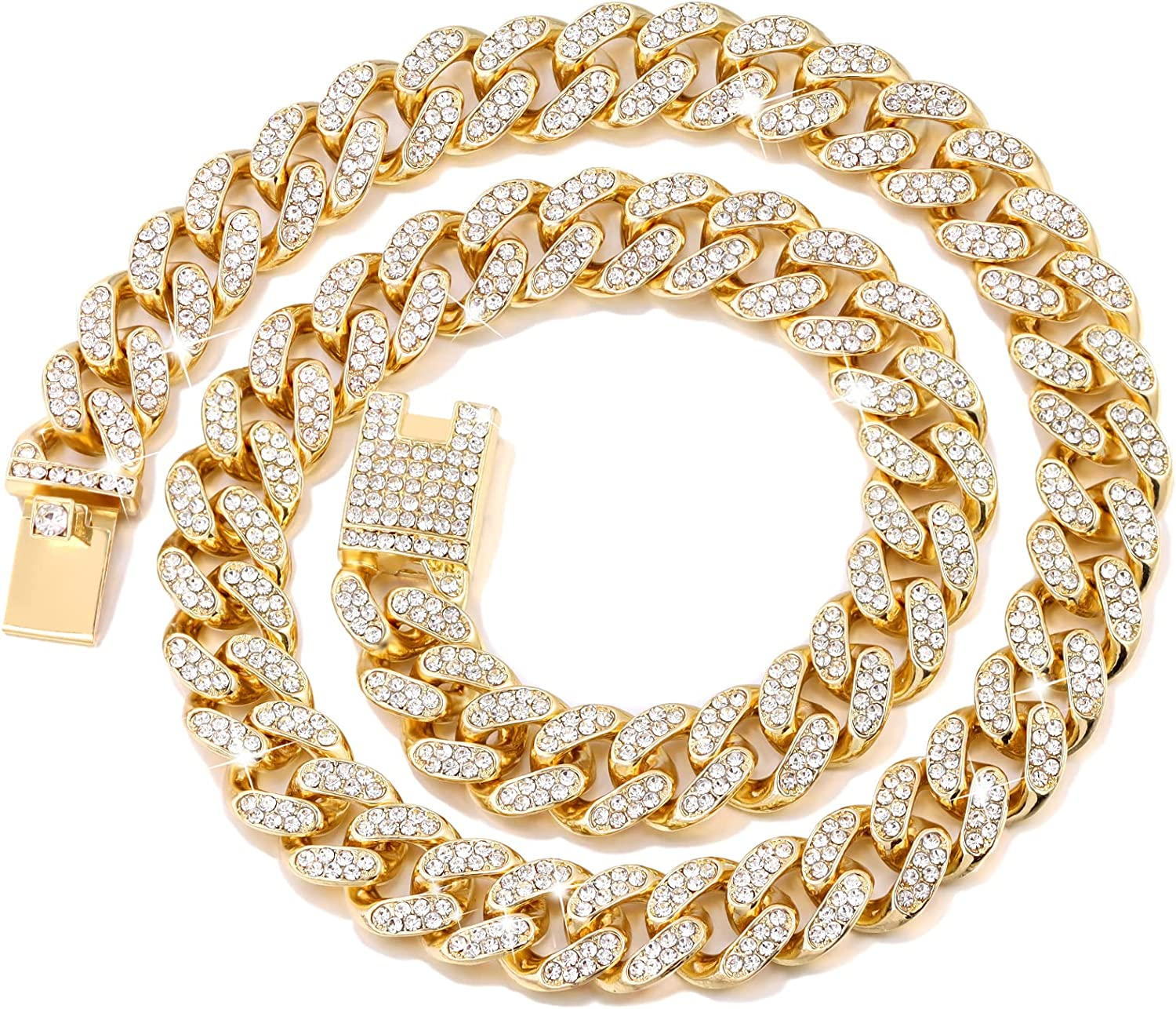 Flatfoosie Cuban Link Dog Collar Gold Silver Color Metal Dog Chain Collar Cuban Diamond Chain Pet Collars for Dogs Cats Jewelry 8/10/14/16/18/20/24/28 Inch (18Inch, Gold)