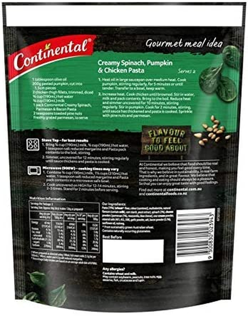 CONTINENTAL Gourmet Pasta (Side Dish) | Creamy Spinach Parmesan & Bacon, 91G image number 5