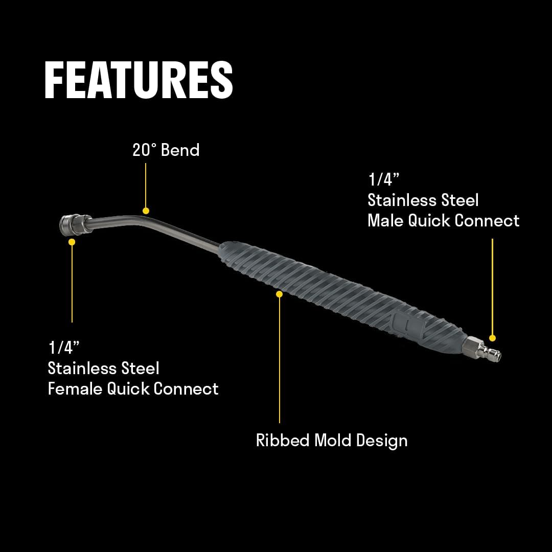 Pressure Washer Lance with 20&deg;, 304 Stainless Power Washer Extension Wand for Car Wash - Electric & Gas Pressure Washer Short Gun Wand Replacement - Pressure Washer Accessories & Attachments image number 2