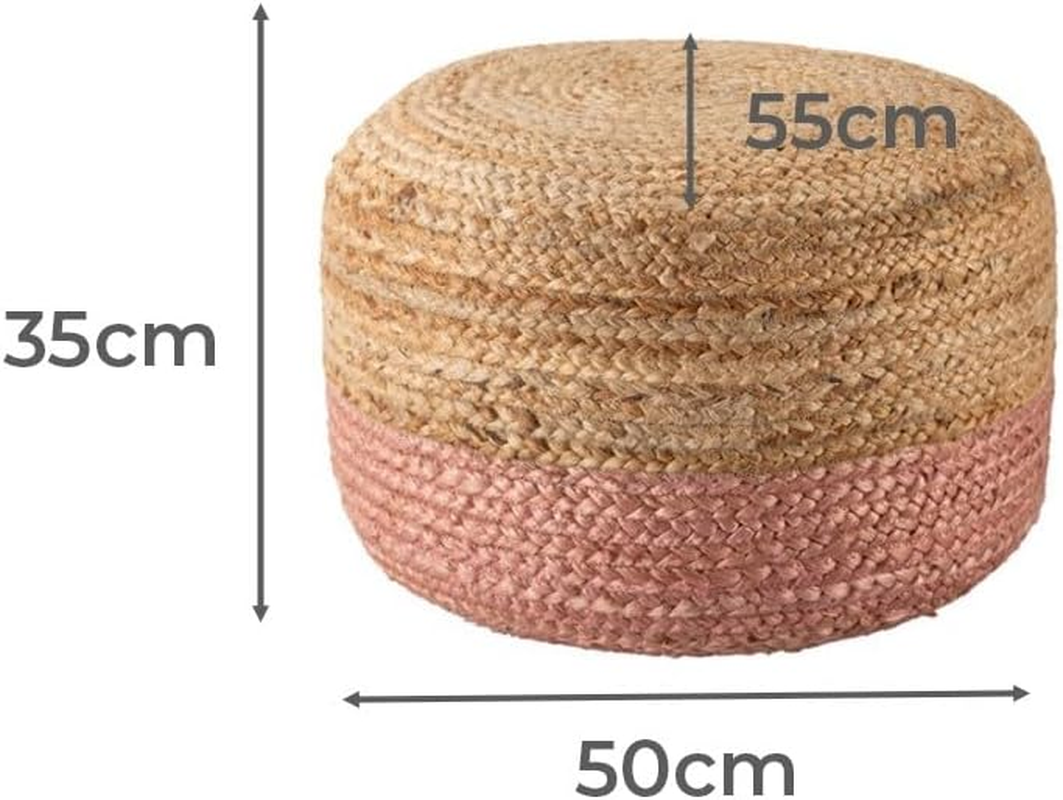 La'Grace Home Ombre Hand Braided Jute Cotton Pouf Ottoman, Jute Charcoal image number 1