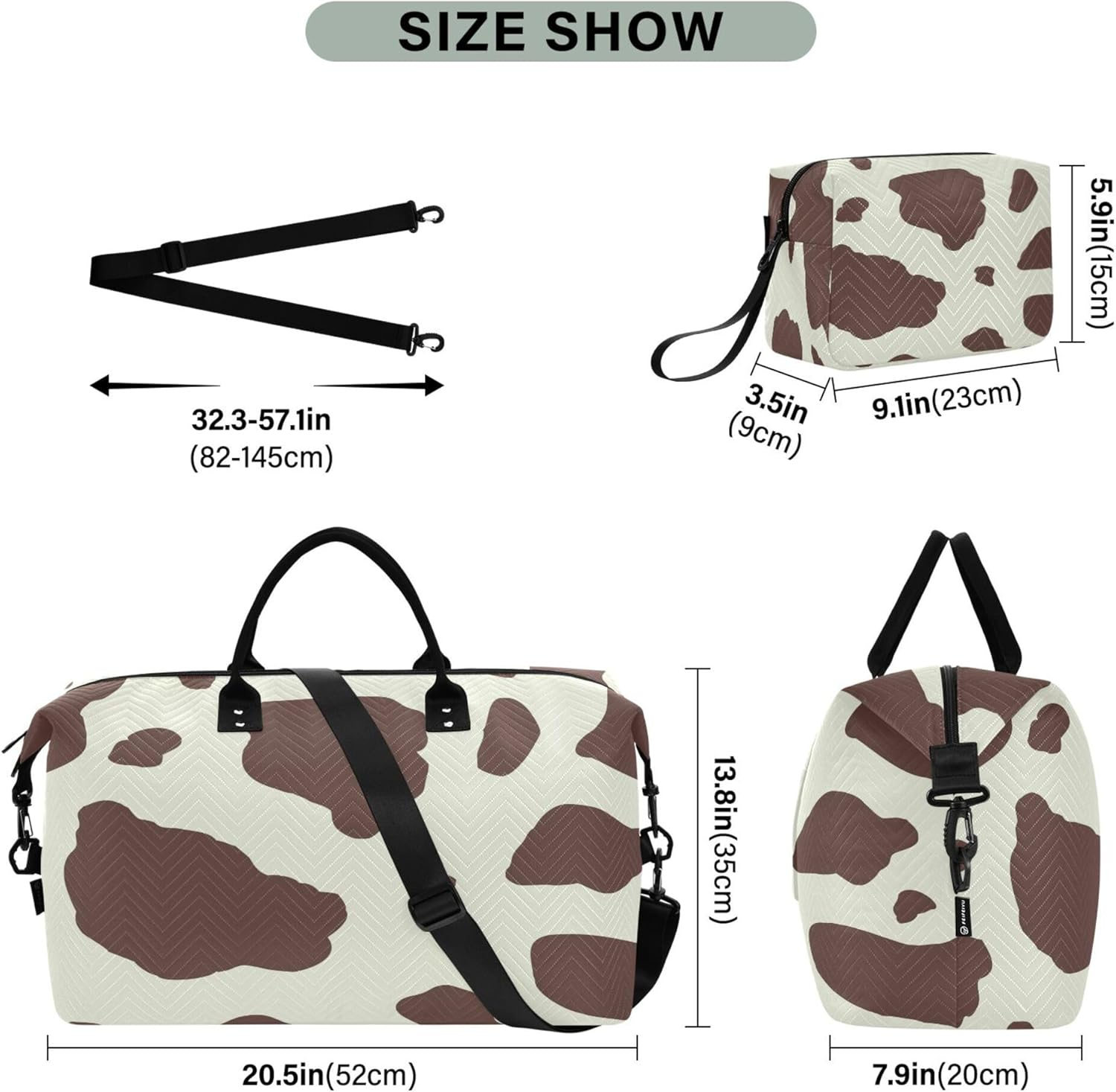 Duffel Bag Large Gym Bag Travel Weekender Gear Bag with Adjustable Strap for Business Trips Large Capacity Cow Print, Multi, 1 Size, Modern/Fitted, Multi, 1 Size, Modern/Fitted image number 3