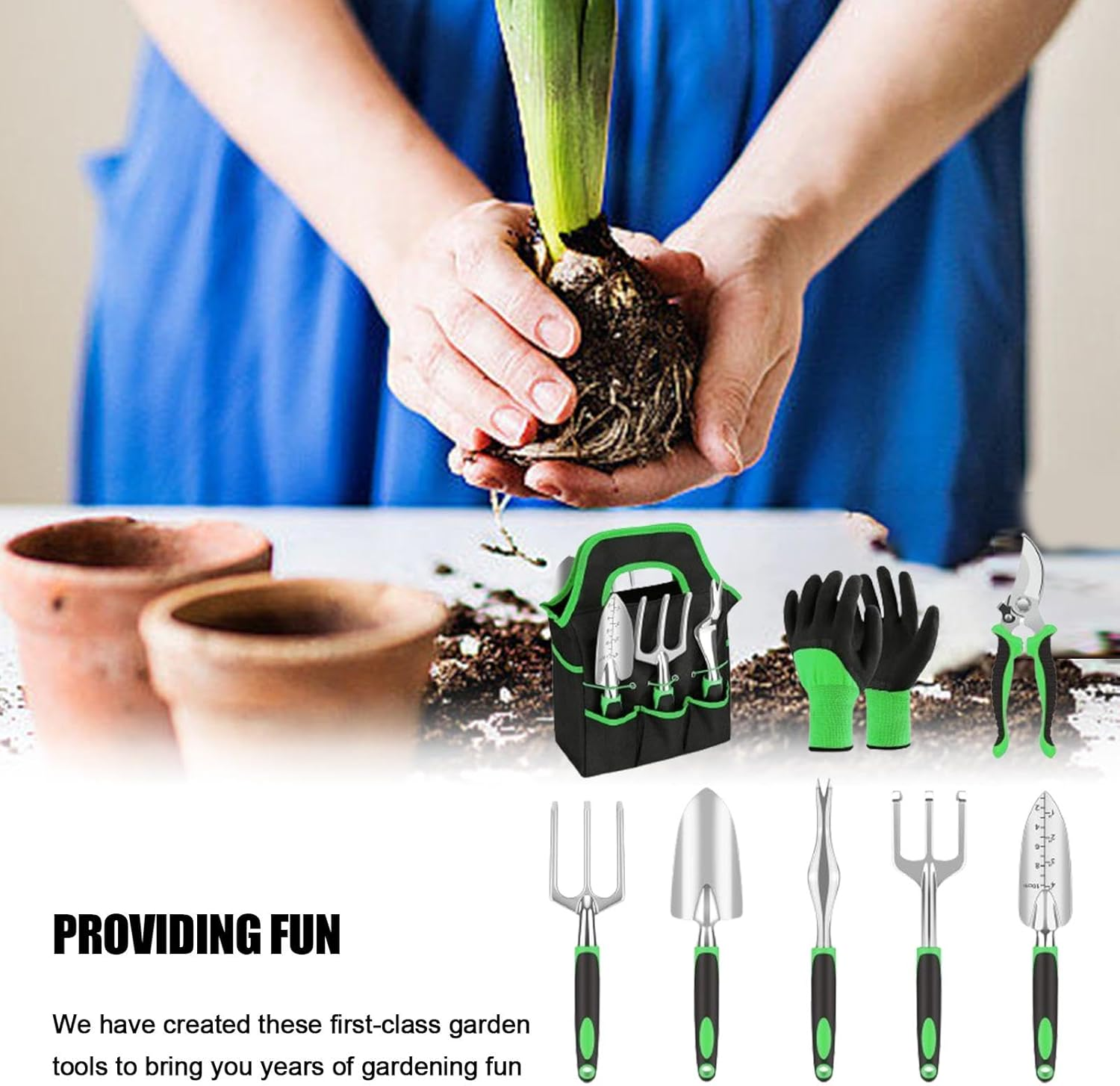 Garden Tools with Bag | Portable Gardening Supplies Hand Tools for Outdoor | 18X Hand Pruning Tools with Storage Bag, Garden Tools with Rubber Handle for Gardening image number 6