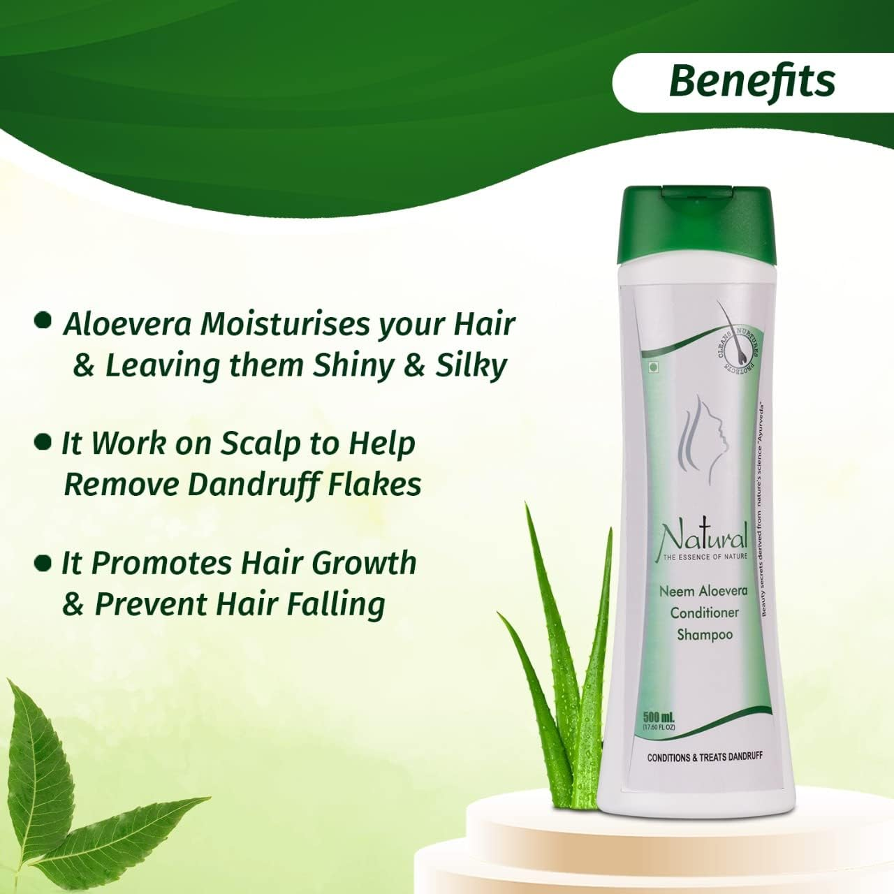 Natural'S Care for Beauty the Essence of Nature Neem Aloevera Conditioner Shampoo for Hair 500Ml Each (Pack of 2) image number 5
