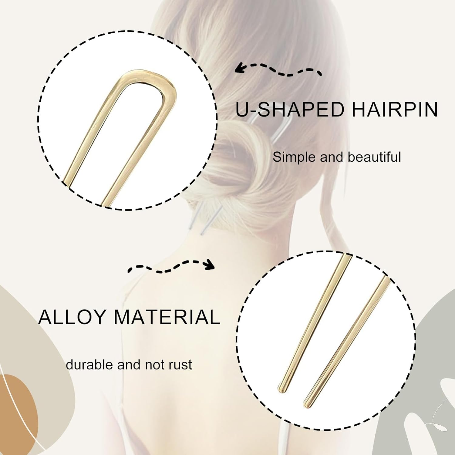 Aikeis U Type Simple Two Tone Hair Pin Metal Lightweight Heavy Hair Pin Hair Accessories Retro Hairpin French Hairpin Suitable for Women and Girls (Pack of 2) image number 5
