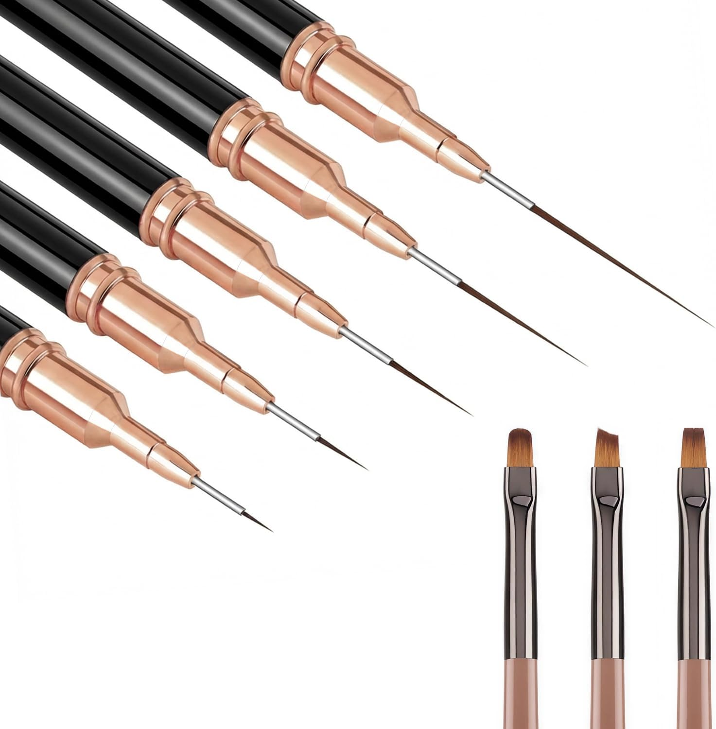 Nail Art Brushes Set,5Pcs Nail Art Liner Brushes for Fine Painting Diy, 3Pcs Nail Clean up Brushes for Clean Gel Mistake on the Cuticles,Nail Design Tools