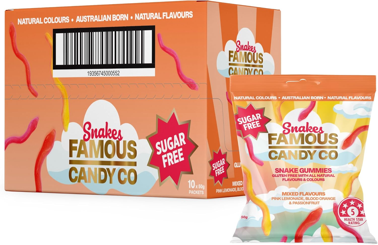 Famous Candy Snakes Mixed 50 G (10 Bags) image number 2