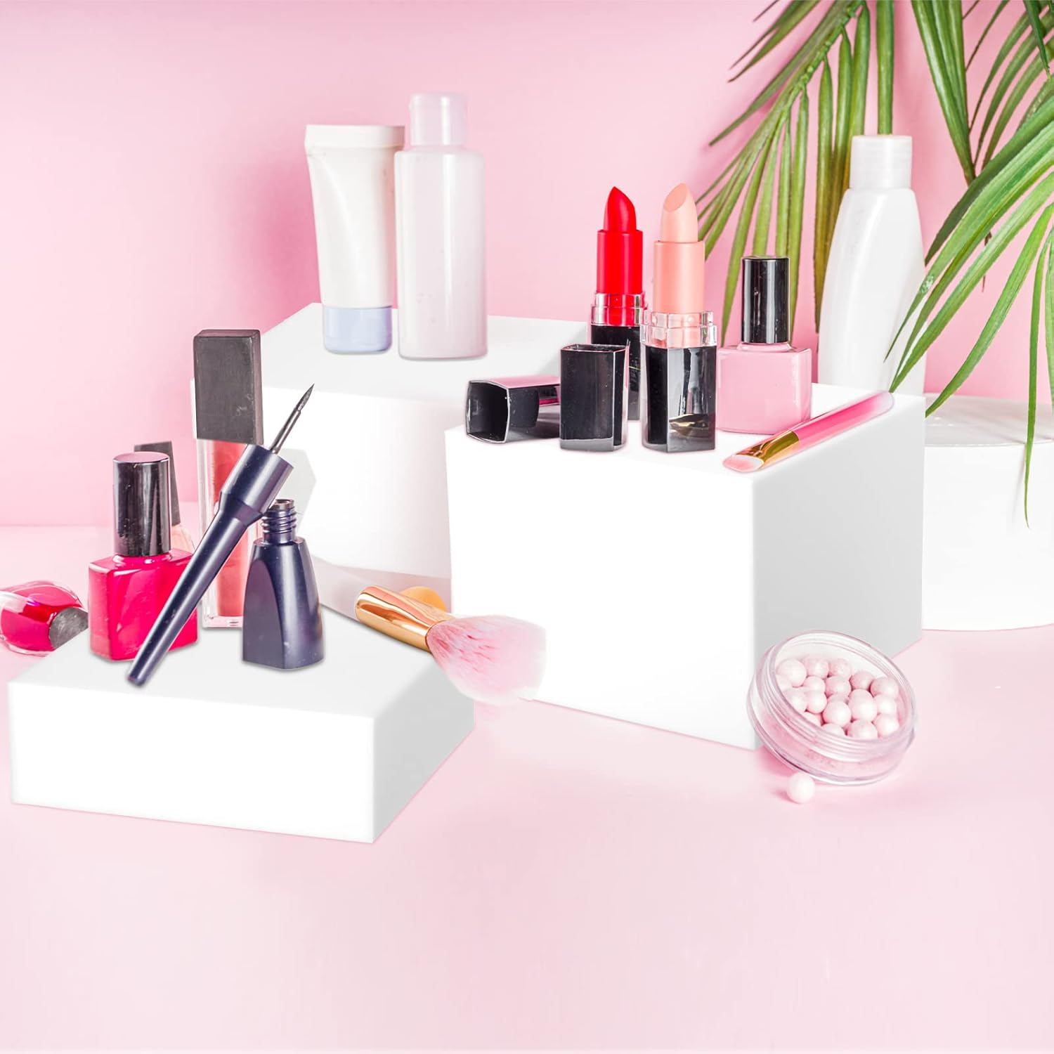 Tuanse 6 Pcs Buffet Risers, Food Risers for Buffet Table, Display Stand for Catering Dessert Collectibles Jewelry Figures Show, 5 Sided Acrylic Cube Display Organizer Nesting Risers(White) image number 2