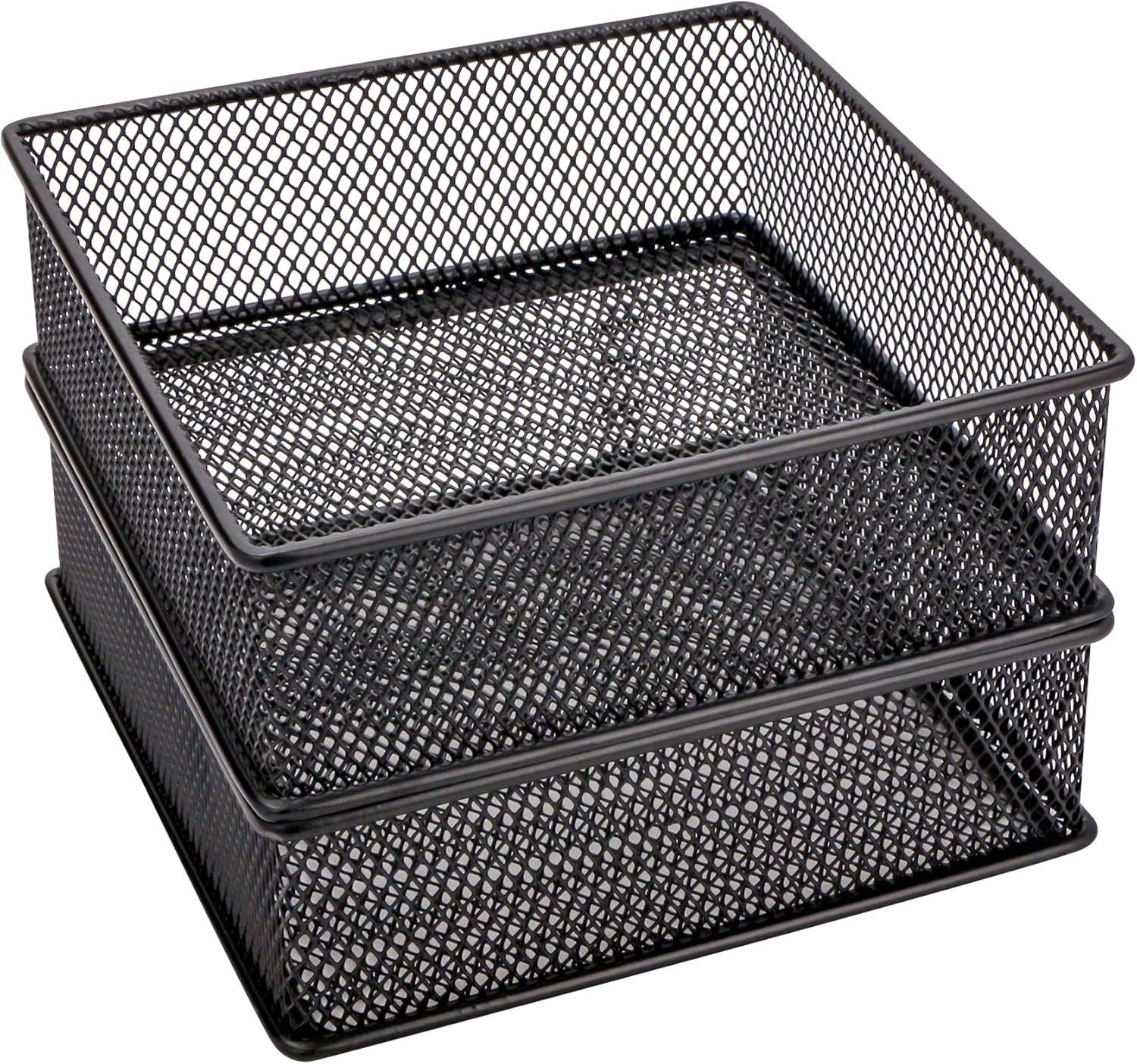 Annova Mesh Drawer Cabinet and Shelf Organizer Bins Storage Basket School Office Supply Holder Tray- Set of 2 (Black, 15X15X5 CM) image number 2