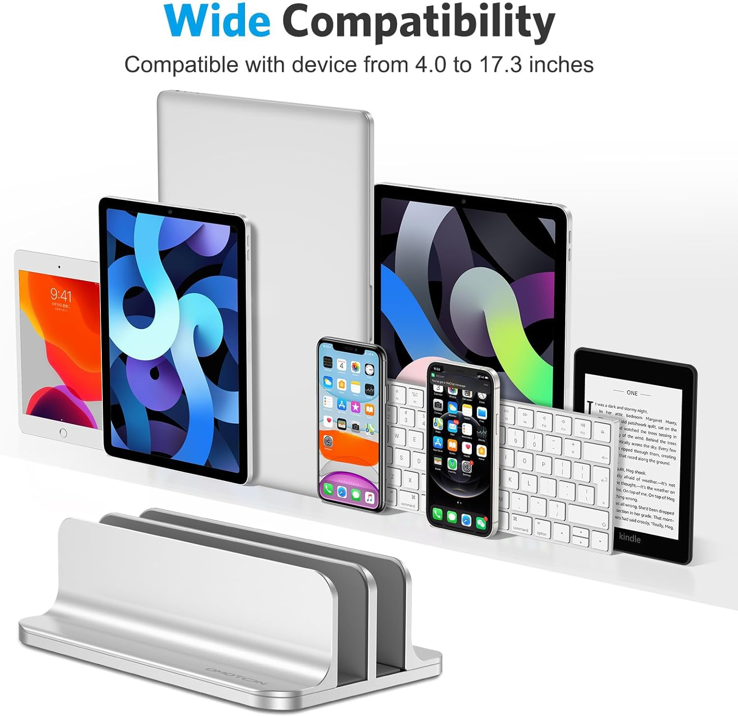 [Updated Dock Version] Vertical Laptop Stand OMOTON Double Desktop Stand Holder with Adjustable Dock (Up to 17.3 Inch) Fits All Macbook/Surface/Samsung/Hp/Dell/Chrome Book (Silver) image number 5