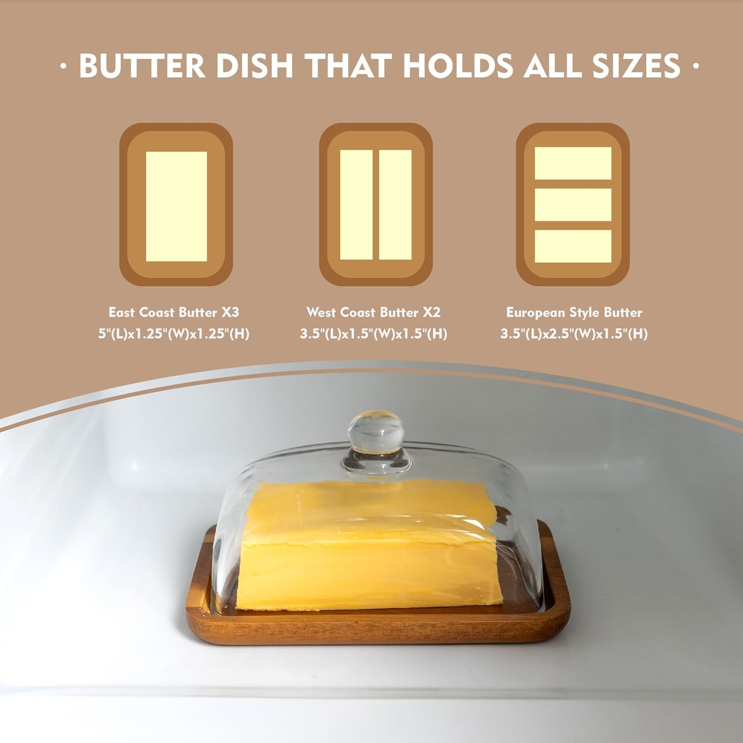 MKLZ Glass Butter Dish with Lid, Clear Domed Cheese Dish with Handle, Large Butter Keeper Saver with Cover for Table, Kitchen Countertop, Refrigerator image number 6