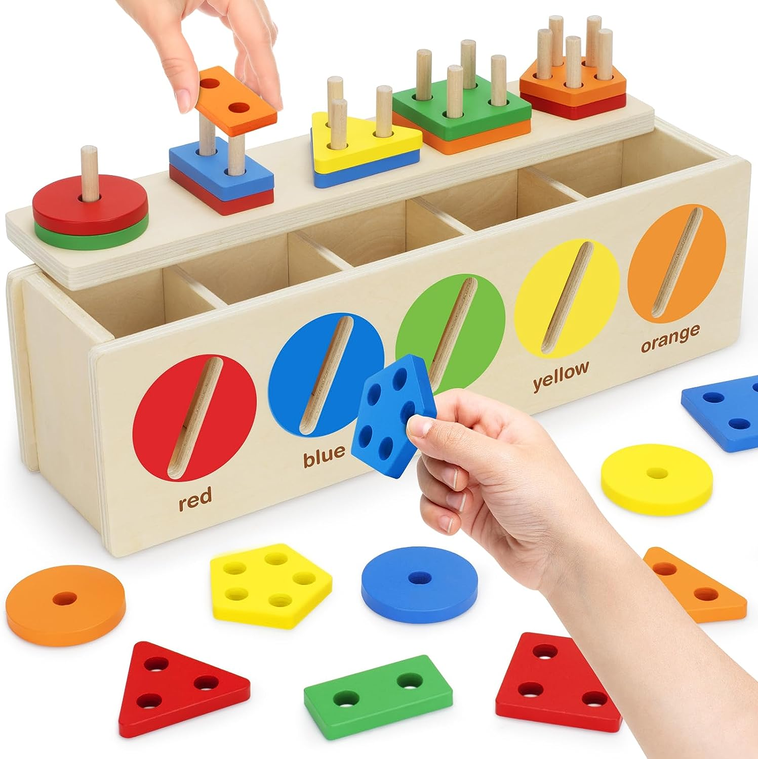 V-Opitos Montessori Toys for Toddler 1+ Year Old, Wooden Color & Shape Sorting Matching Box, Early Learning Toys for 12-18 Month, Age 1, 2, 3, Ideal Christmas, Birthday Gifts for Boy & Girl image number 5