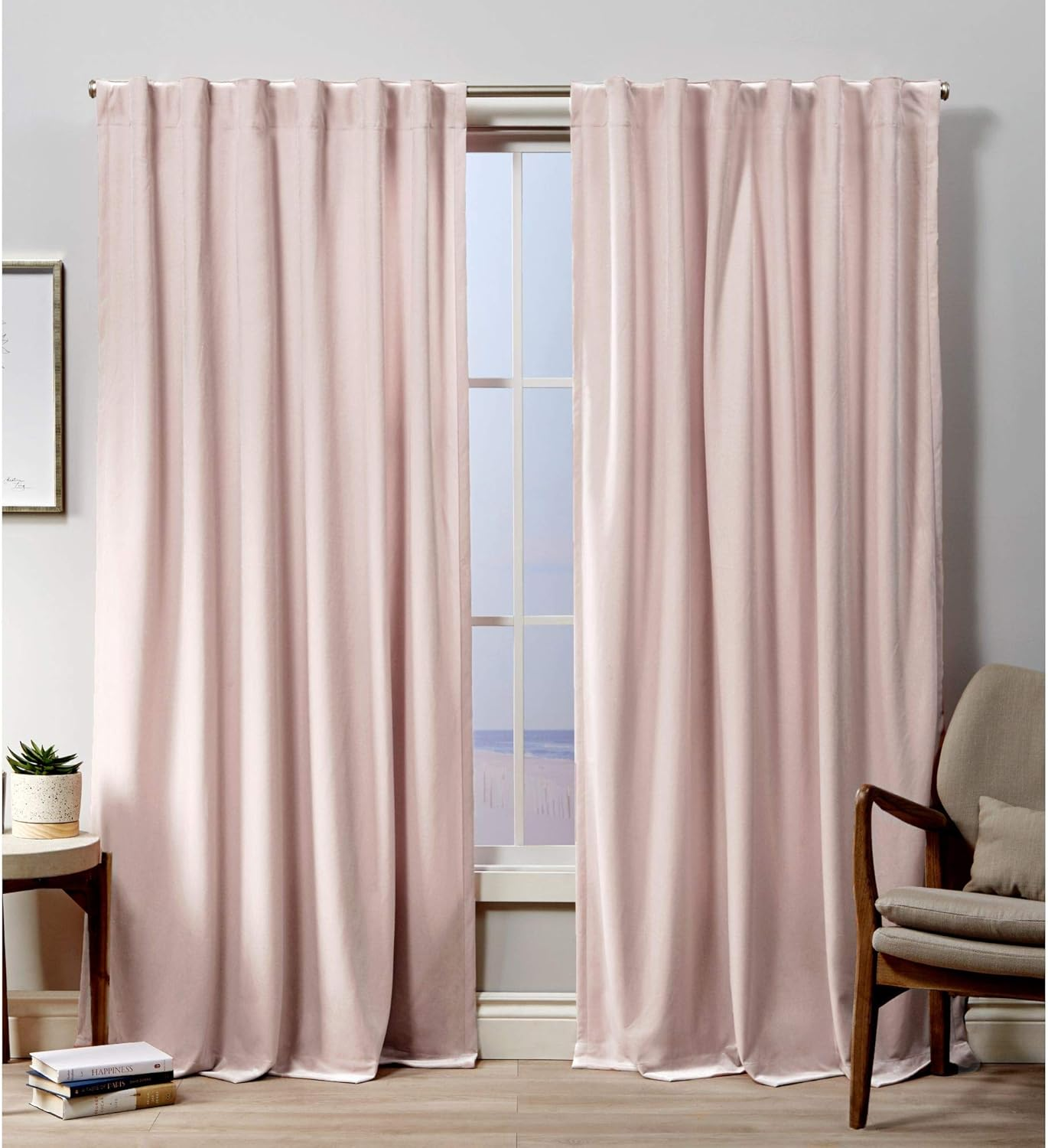 Exclusive Home Velvet Heavyweight Light Filtering Hidden Tab Top Curtain Panel Pair, 52"X96", Blush