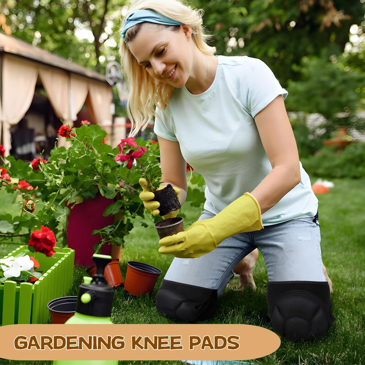 1 Pair Protective Knee Pads, Black,Adjustable Cushioning with Thick EVA Foam Padding image number 2