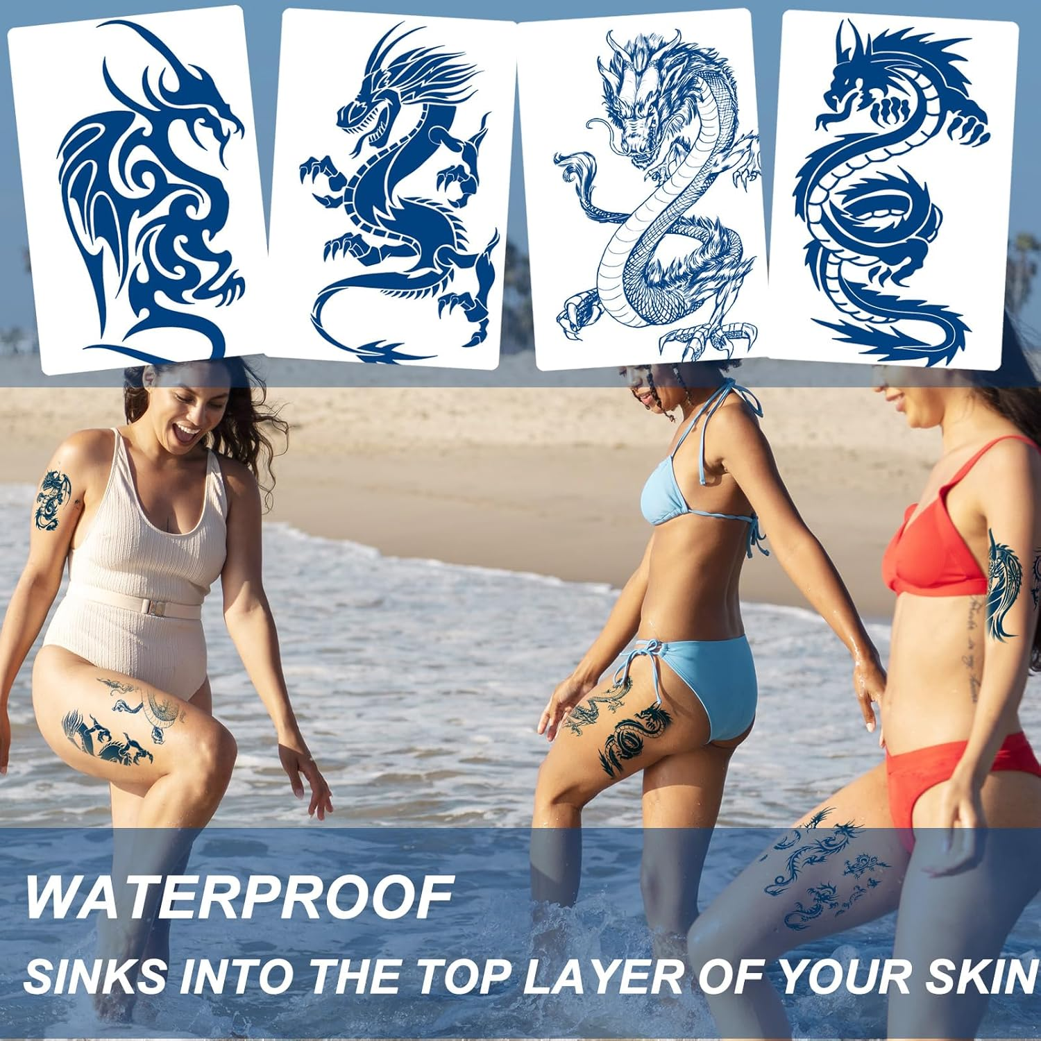8-Sheet Dragon Temporary Tattoos - Realistic Infinity Totem Designs with Plant-Based Ink - Long Lasting Body Art for Men, Women & All Ages