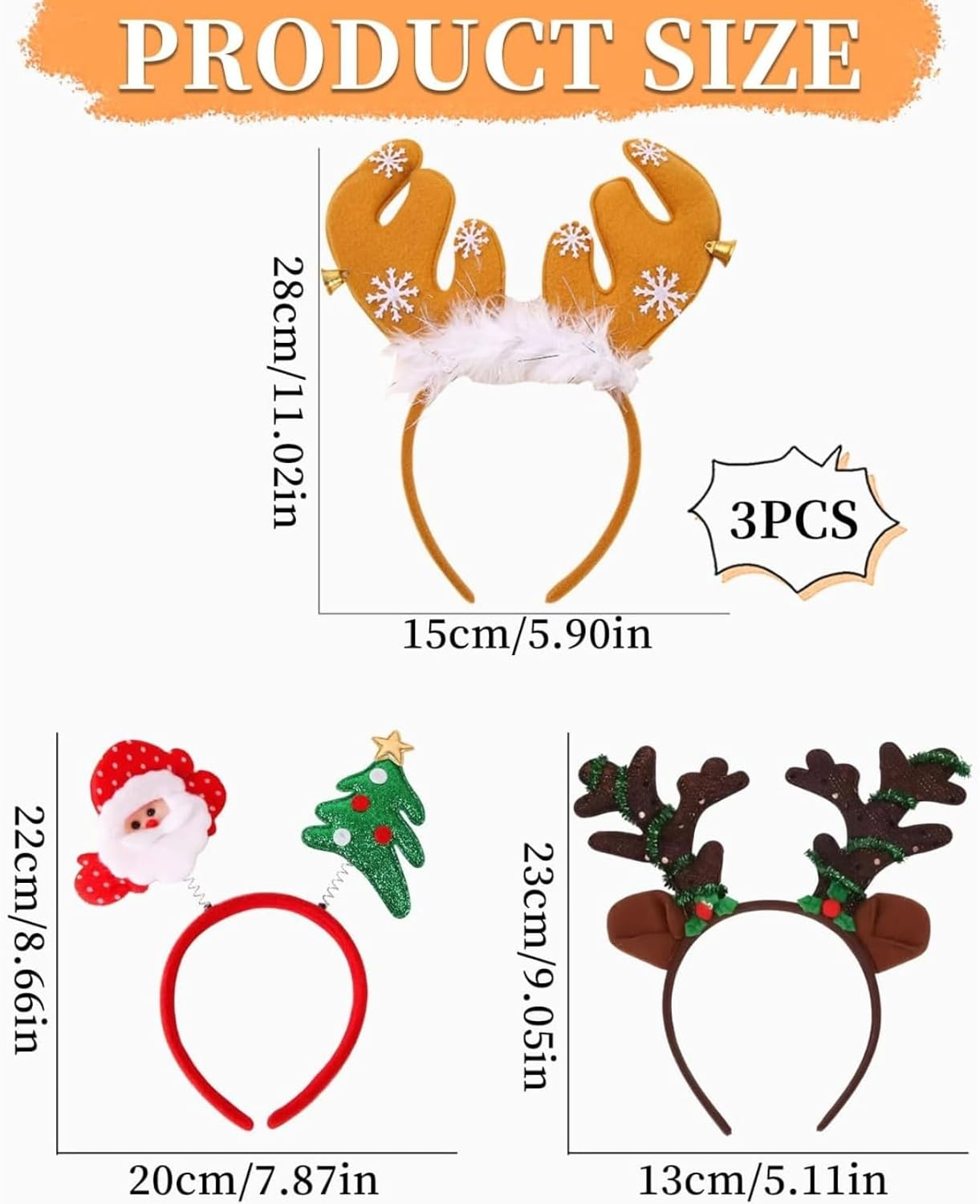 Itadaku 3 PCS Christmas Headbands for Girls, Reindeer Antlers, Santa, Tree and Festival Hairbands for Holiday, Party, Halloween, and Christmas Dress-Up image number 2