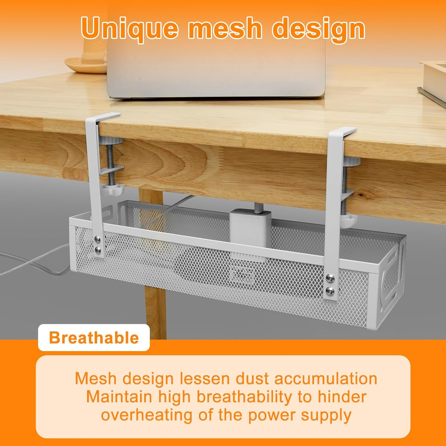 DJAPWPX under Desk Cable Management Tray, Solid Easy to Install Steel Desk Cable Organizer, Reducing Dust Metal Cord Organizer Kit for Office (Black)