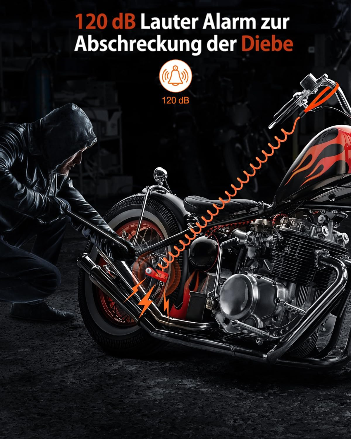 ZEXMTE Alarm Disc Lock Rechargeable Motorcycle Disc Brake Lock Alarm 120Db with 1.8M Reminder Cable Reinforced Waterproof High Security Disc Brake Lock for Motorcycle, Bike, Scooter, E-Bike, Red - Red image number 4