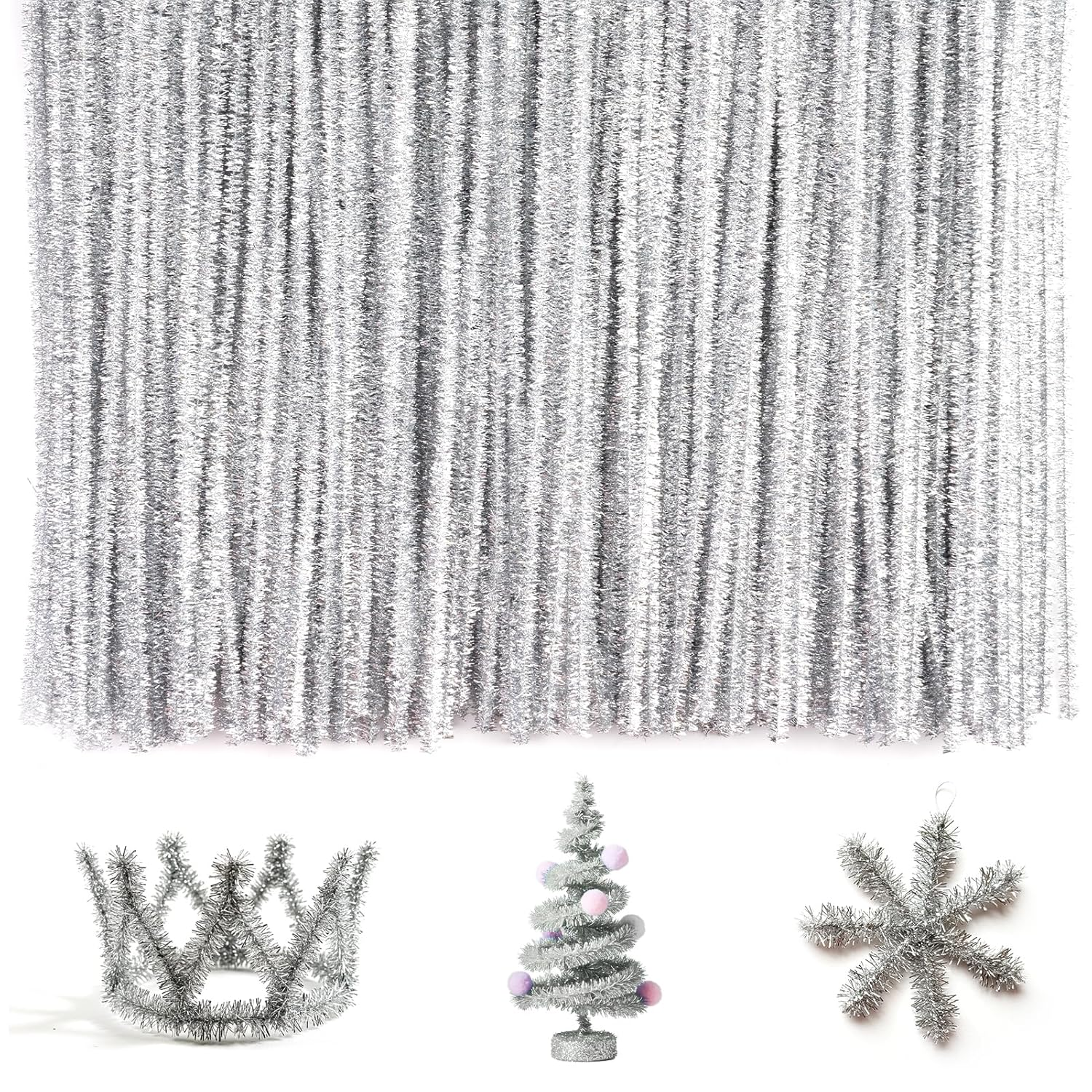 200 Pieces Silver Pipe Cleaners Craft Chenille Stems for DIY Art Creative Crafts Party Decorations (12 Inch X 6 Mm) image number 3