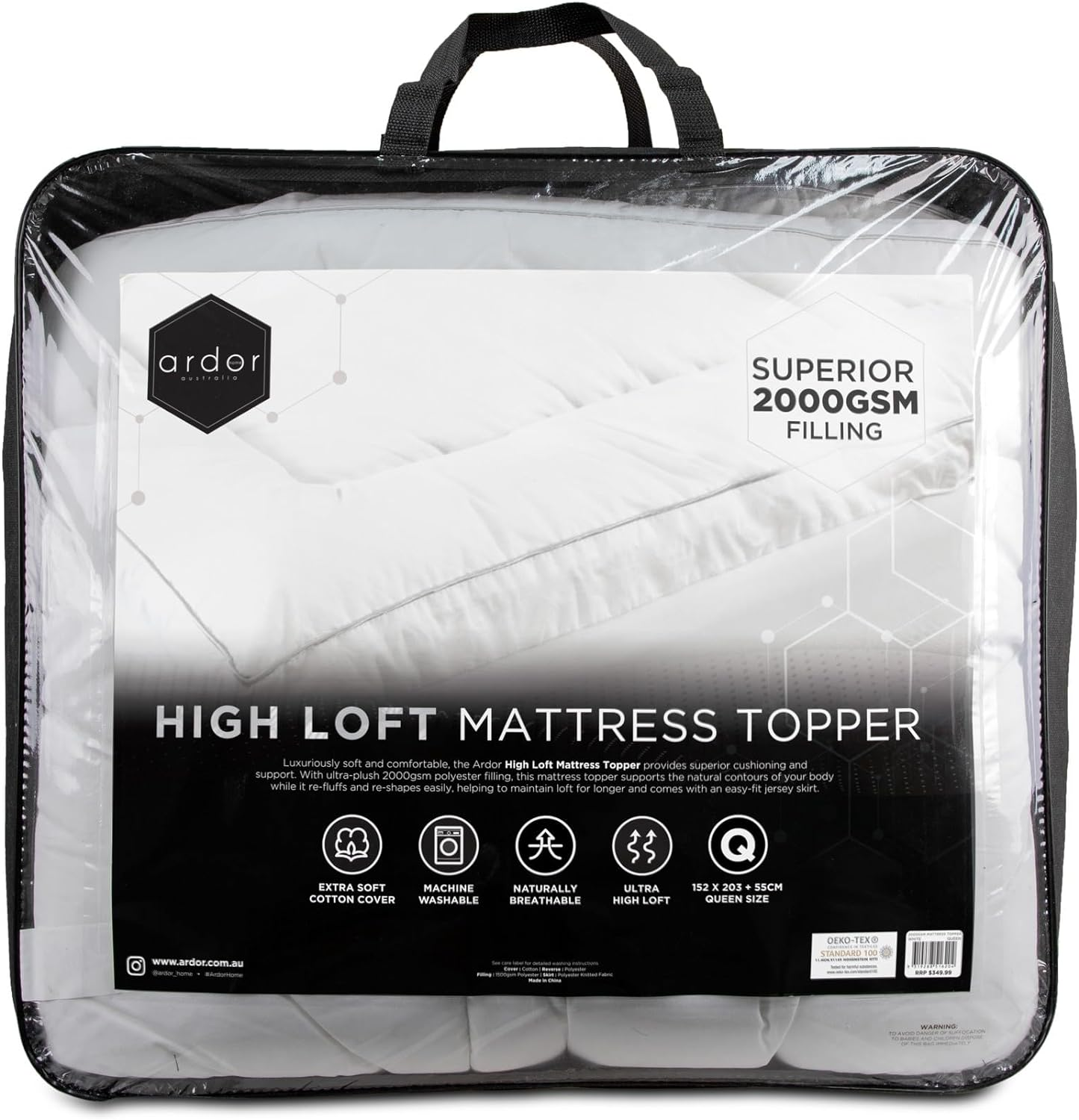 Ardor 2000GSM Standard Microfiber Mattress Topper, Single, White image number 1