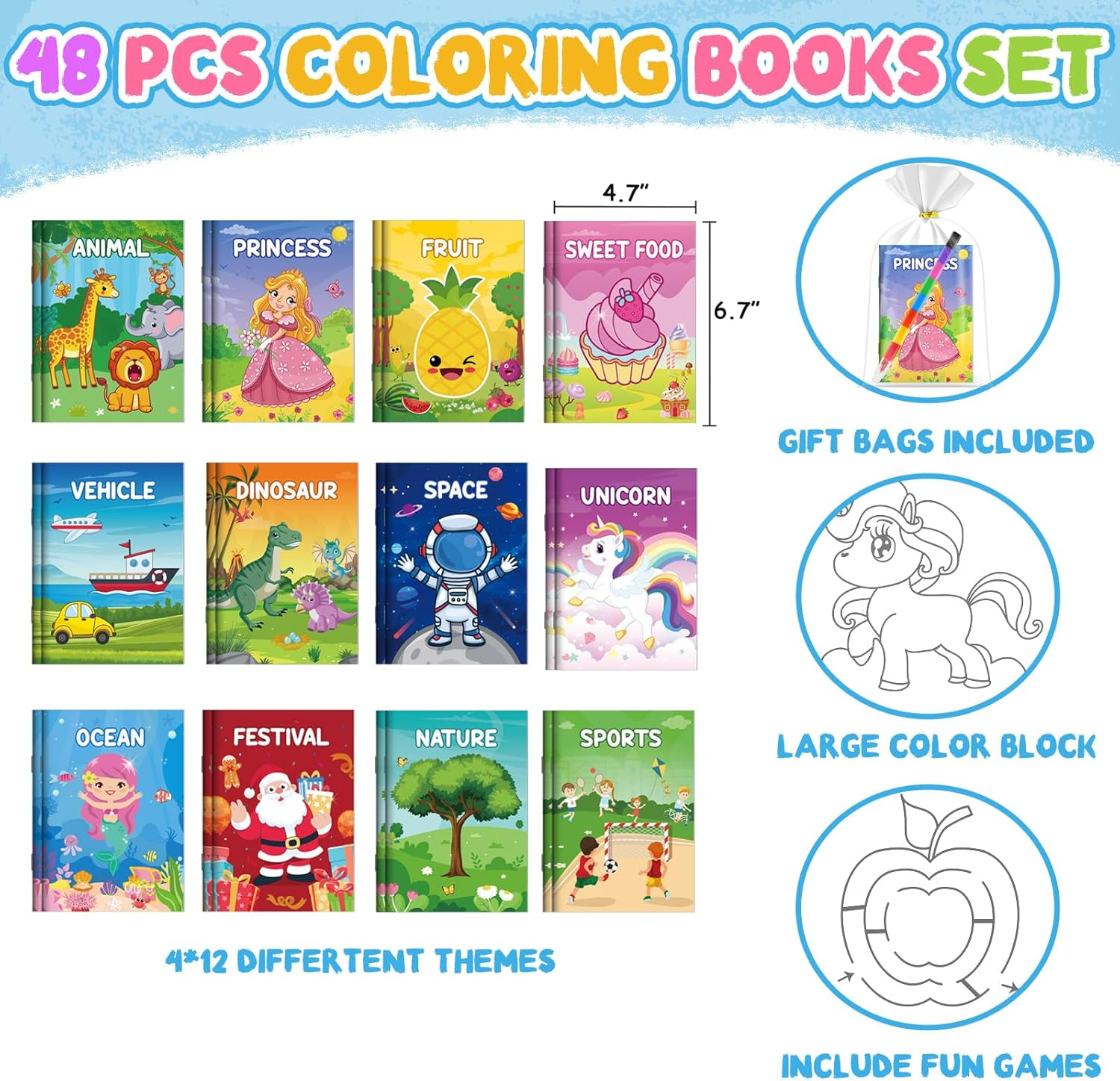 ZMLM 48 Coloring Books for Kids Party Favors: Bulk 48 Crayons Mini Coloring Books for Kids Ages 4-8 Birthday Goodie Bags Stuffers Toddlers Return Gifts Classroom Prizes Teacher Crafts (Classic) image number 5