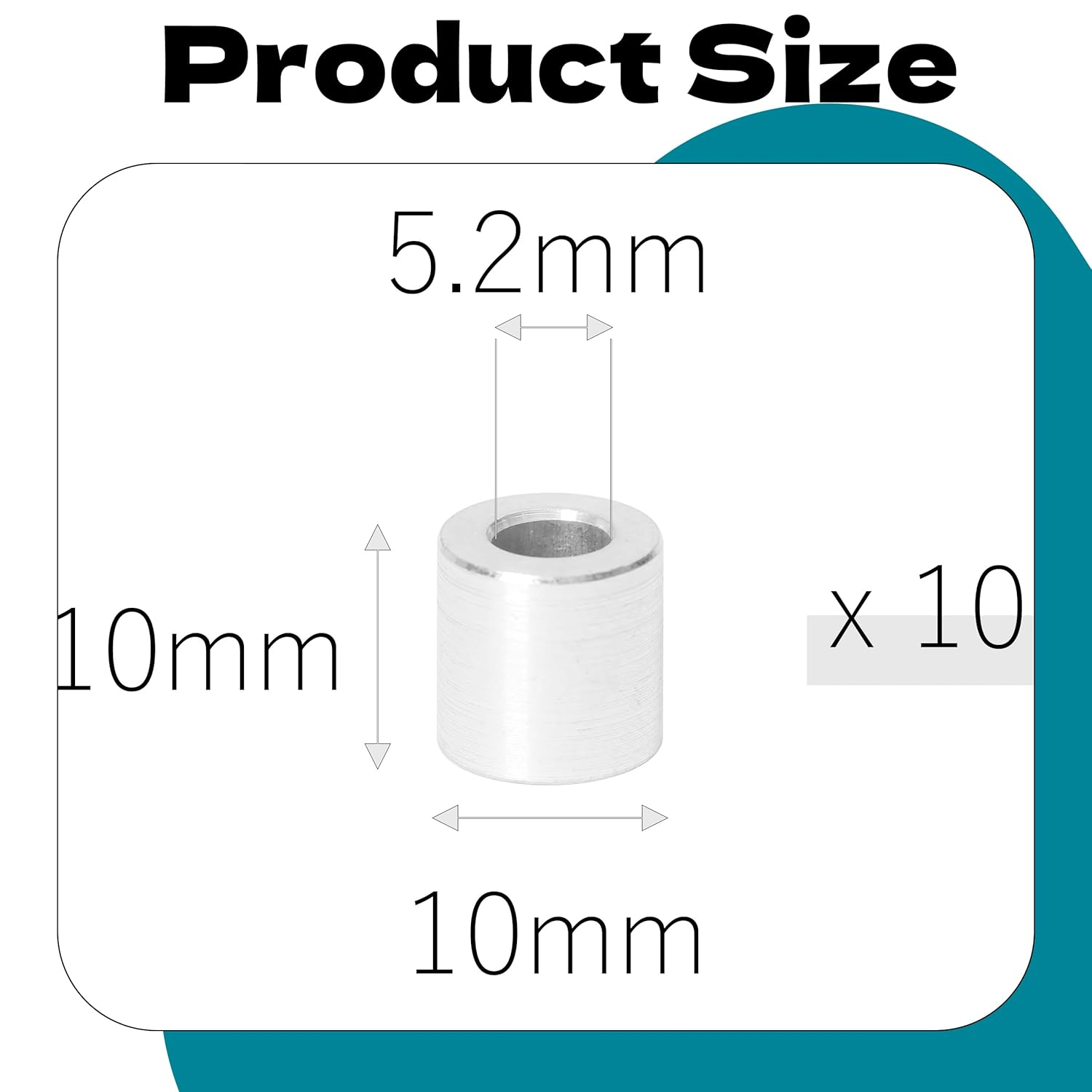 10Pcs M5 Aluminum Spacers, Metal Spacer Aluminum round 5.2Mm ID X 10Mm OD X 10Mm L Thickness Aluminum Spacer Screw Standoff for M5 Screw Bolts Silver
