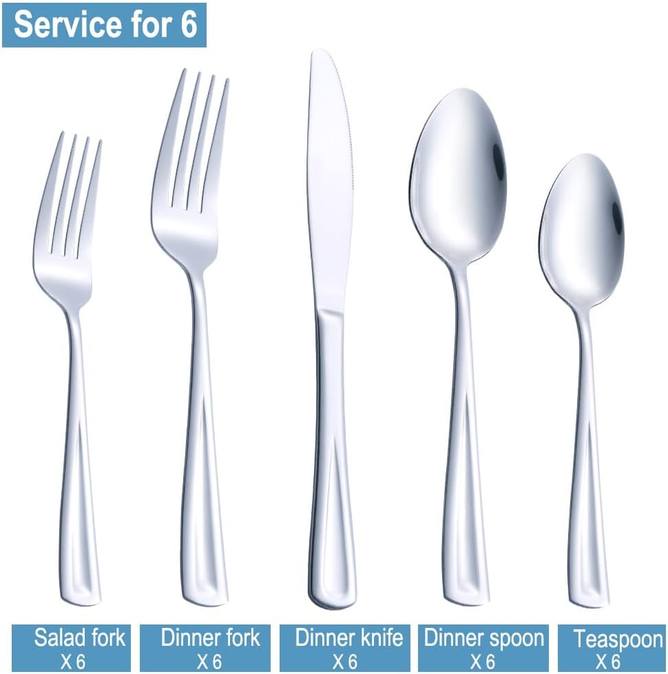 Gogeili 30-Piece Silverware Set for 6, Stainless Steel Flatware Cutlery Set for 6, Include Fork, Knife and Spoon Set, Mirror Finished