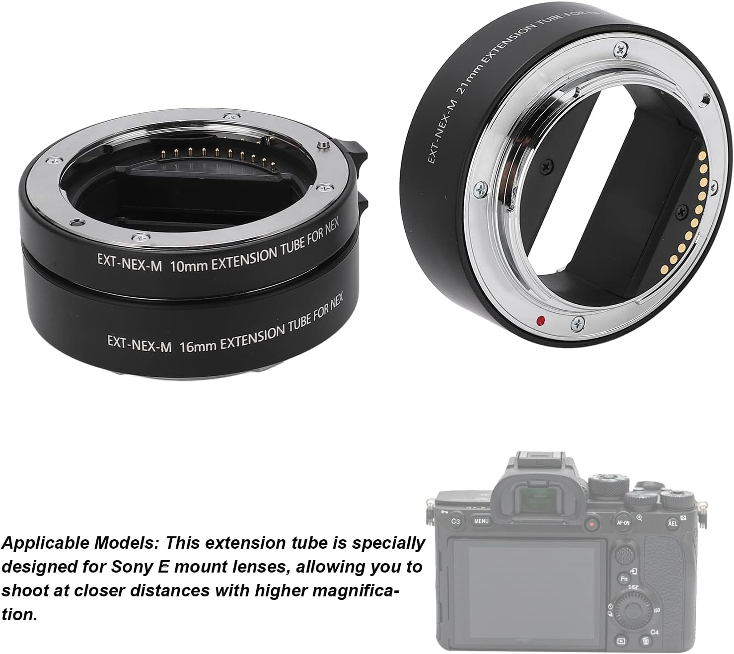 Auto Focus Macro Extension Tube Adapter for E Mount Lenses, 10Mm 16Mm 21Mm Macro Extension Tube Set for A7, A7R, A7S, A7II, A6000, A6300 image number 5
