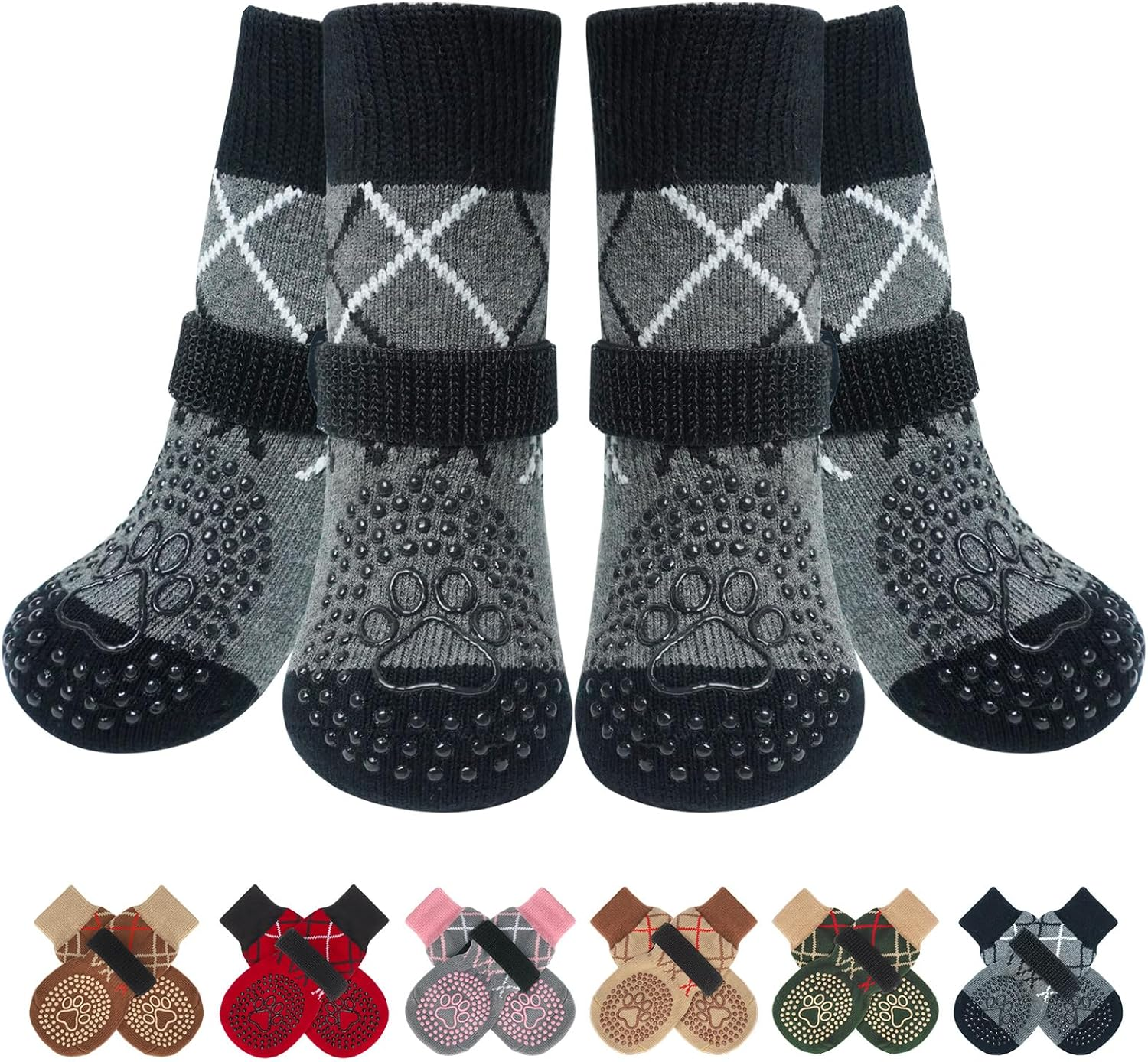 BEAUTYZOO 6PCS Dog Socks to Prevent Licking Paws, anti Slip Dog Shoes for Hot Pavement Hardwood Floors, Traction Control Toe Grips Boots & Paw Protectors for Small Medium Large Senior Dogs, Brown S