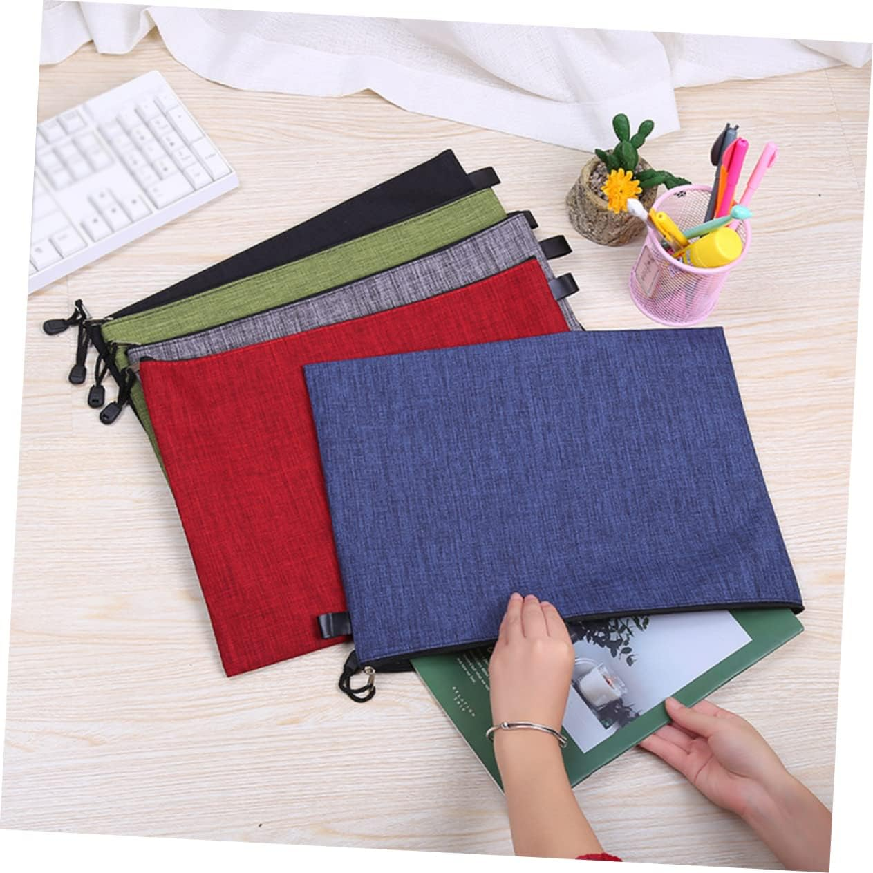 BCOATH 8Pcs Oxford Zipper File Bags Portable Document Wallets File Pockets Organizer for School Office Travel Random Color image number 1