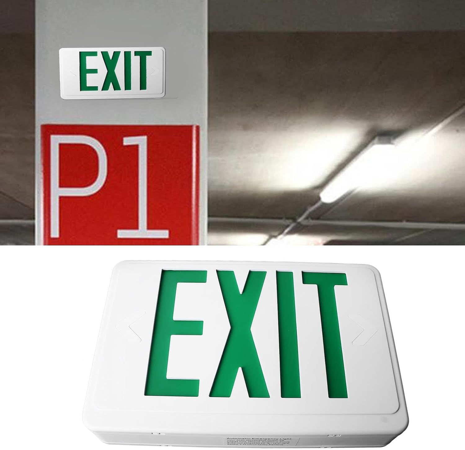 Green Exit Sign, 3W LED Emergency Exit Light with 1000Mah Battery, Glow in the Dark Photoluminescent Exit Sign, Outdoor Emergency Exit Sign Light for Hotel, Hospital, Mall, Office image number 5
