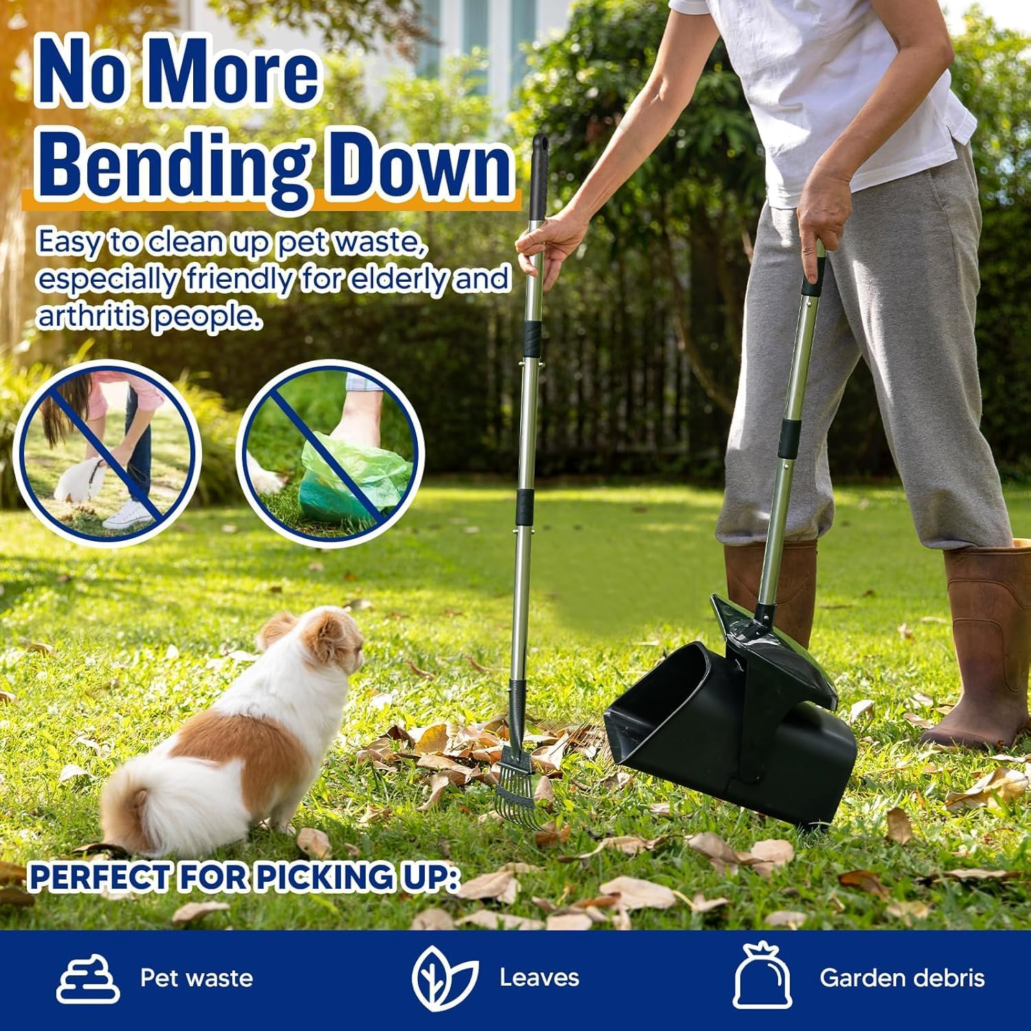 Pooper Scooper Swivel Bin &Rake for Medium&Large Dogs,101Cm Long Handle Adjustable Dog Pooper Scooper with 20 Waste Bags,Portable Poop Scooper for Pet Waste,Dog Poop Picker for Dogs for Garden,Yard image number 3