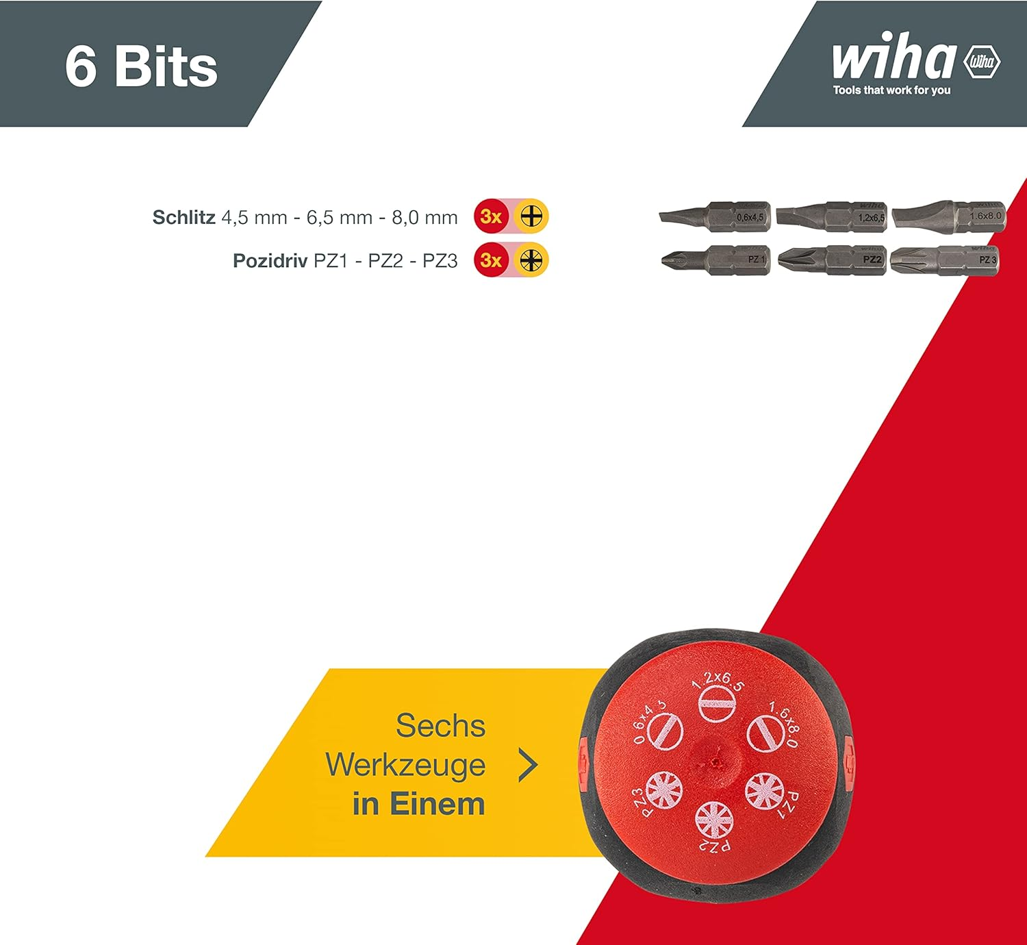 Wiha 33764 Stubby Holding Screwdriver with Bit Magazine, 1/4-Inch (7-Pieces) image number 3
