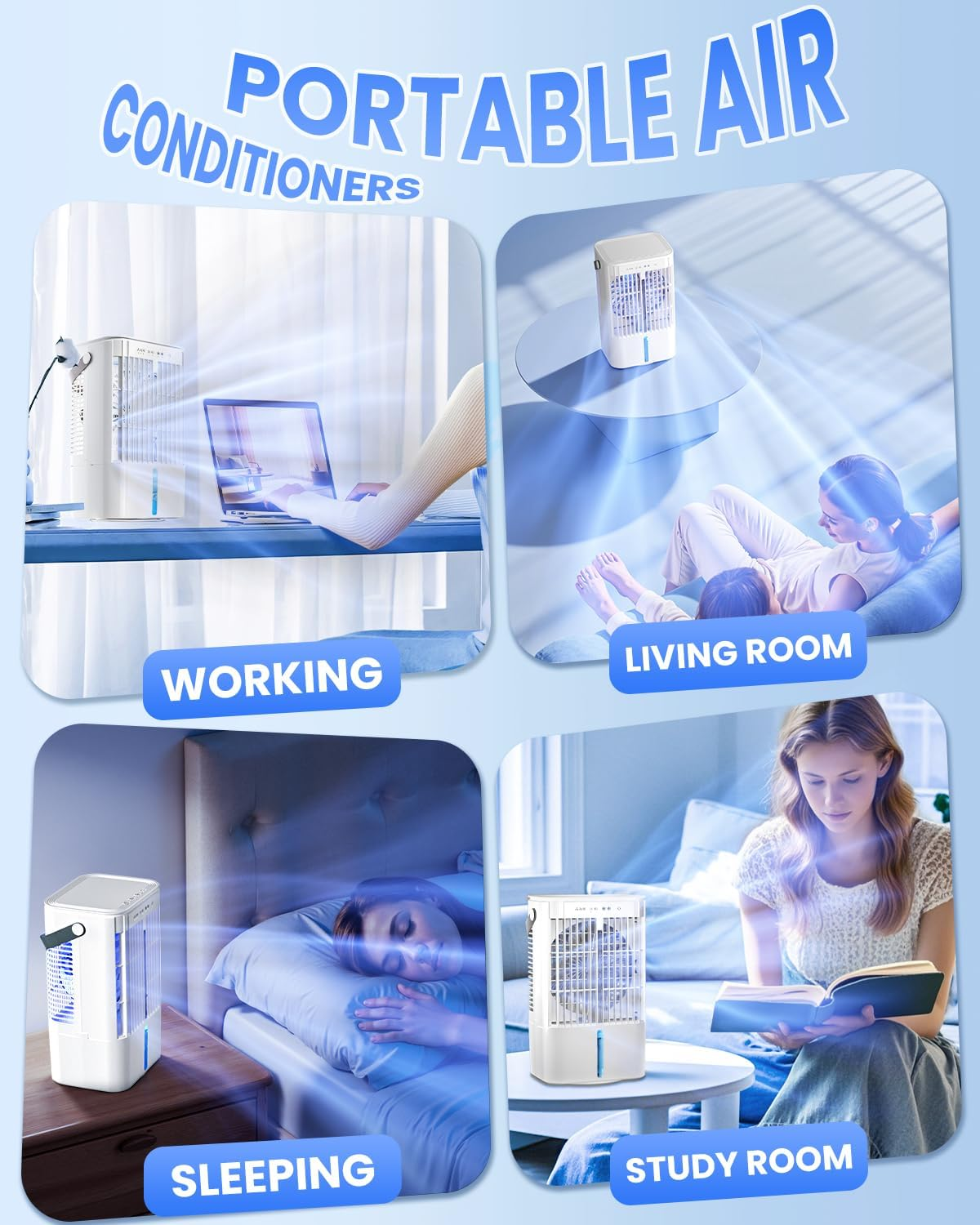 YESDEX Portable Air Conditioner - Evaporative Air Cooler Desk Fan 1200ML Water Tank, 3 Speeds & Timer Personal Cooling Fan, 90&deg; Oscillating Mini AC Unit USB Fan for Home Bedroom Office Indoors Room image number 2