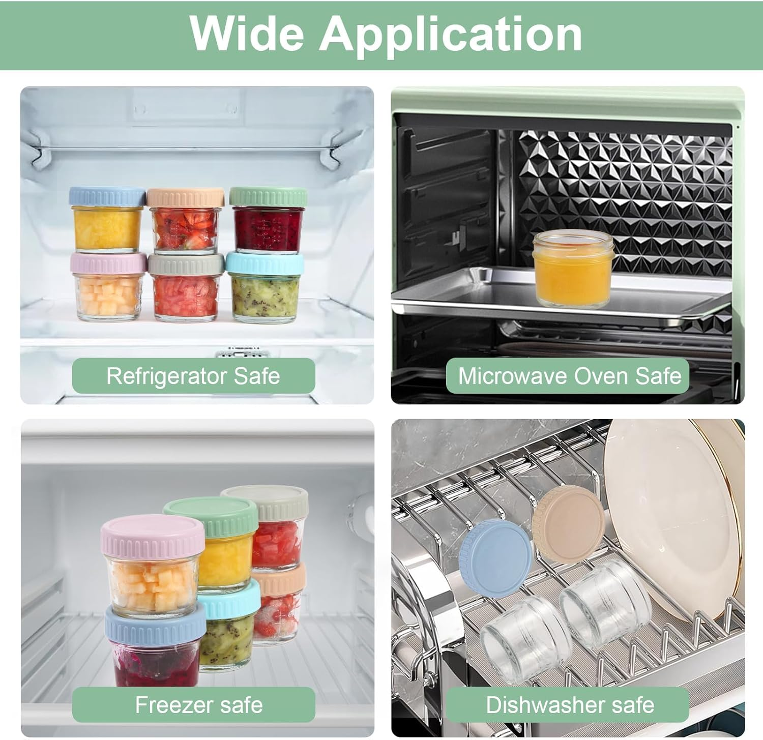 6 Pack Glass Baby Food Storage Containers - 4 Oz Glass Jars with Lids Microwave Dishwasher Freezer Safe 100% Leak Proof BPA Free Reusable Baby Snack Containers image number 3