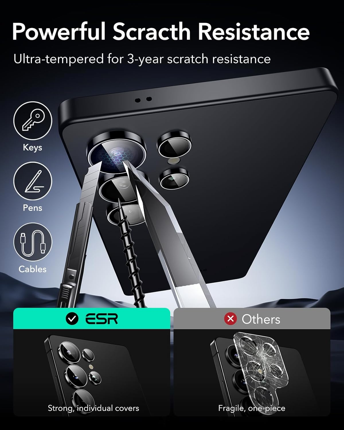 ESR for Samsung Galaxy S25 Ultra Camera Lens Protector, Individual Lens Protectors, Scratch-Resistant Ultra-Thin Tempered Glass with Aluminum Edging, Galaxy S25 Ultra Case Friendly, 2 Sets, Black image number 6