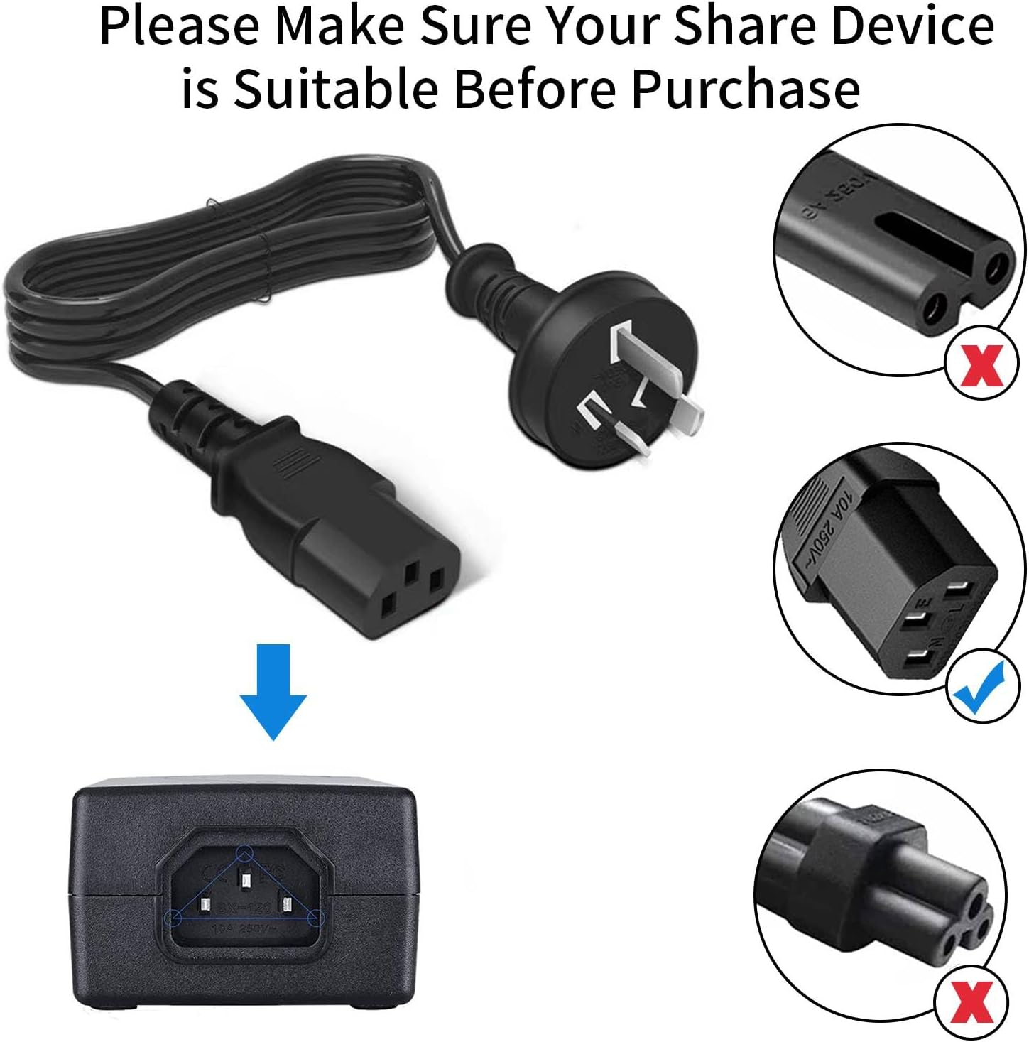 IEC 320 C13 Computer Power Cord Socket to 3-Prong Australia Plug 250V 10A, SAA Approve Power Cord Lead Cable, 2M Power Extension Cable for IEC Kettle Cord, Pcs, Monitors, Power Adapters