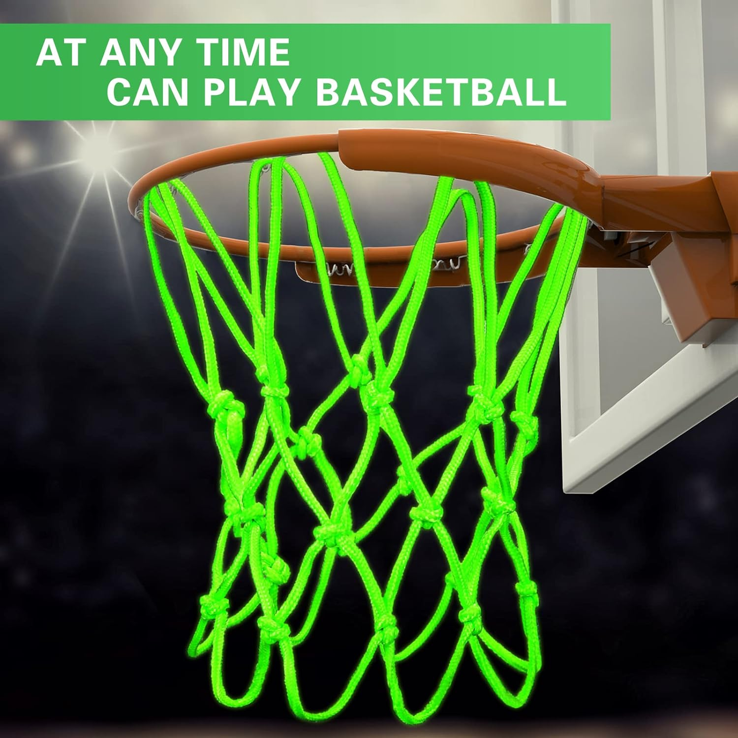Nightlight Mini Basketball Net Glow 8 Loop Replacement Basketball Hoop Net Glow in the Dark Basket Ball Outdoor Portable Nylon Mesh for Children Outdoor Sun Powered Sports Gifts 8-10.25 Inch Rims