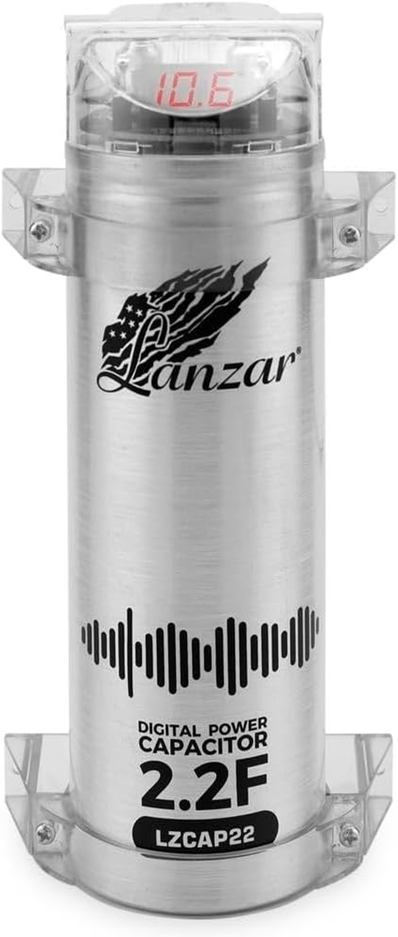 Lanzar 0.2 Farad Digital Power Capacitor, High-Performance Car Audio Accessory with Blue Digital Display Voltage Readout and LED Flash, over Voltage Protection, Mounting Hardware, DC 12-24V image number 1