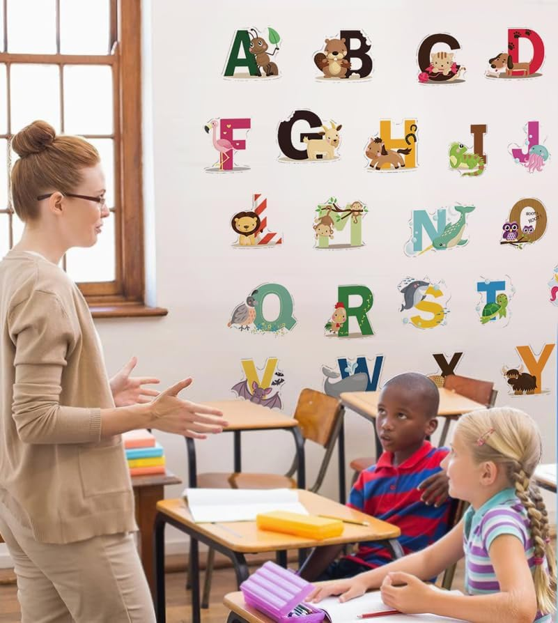 DEKSOH Educational Animal Alphabet Wall Decal Set - Peel and Stick ABC Wall Stickers for Kids Room and Baby Nursery image number 5