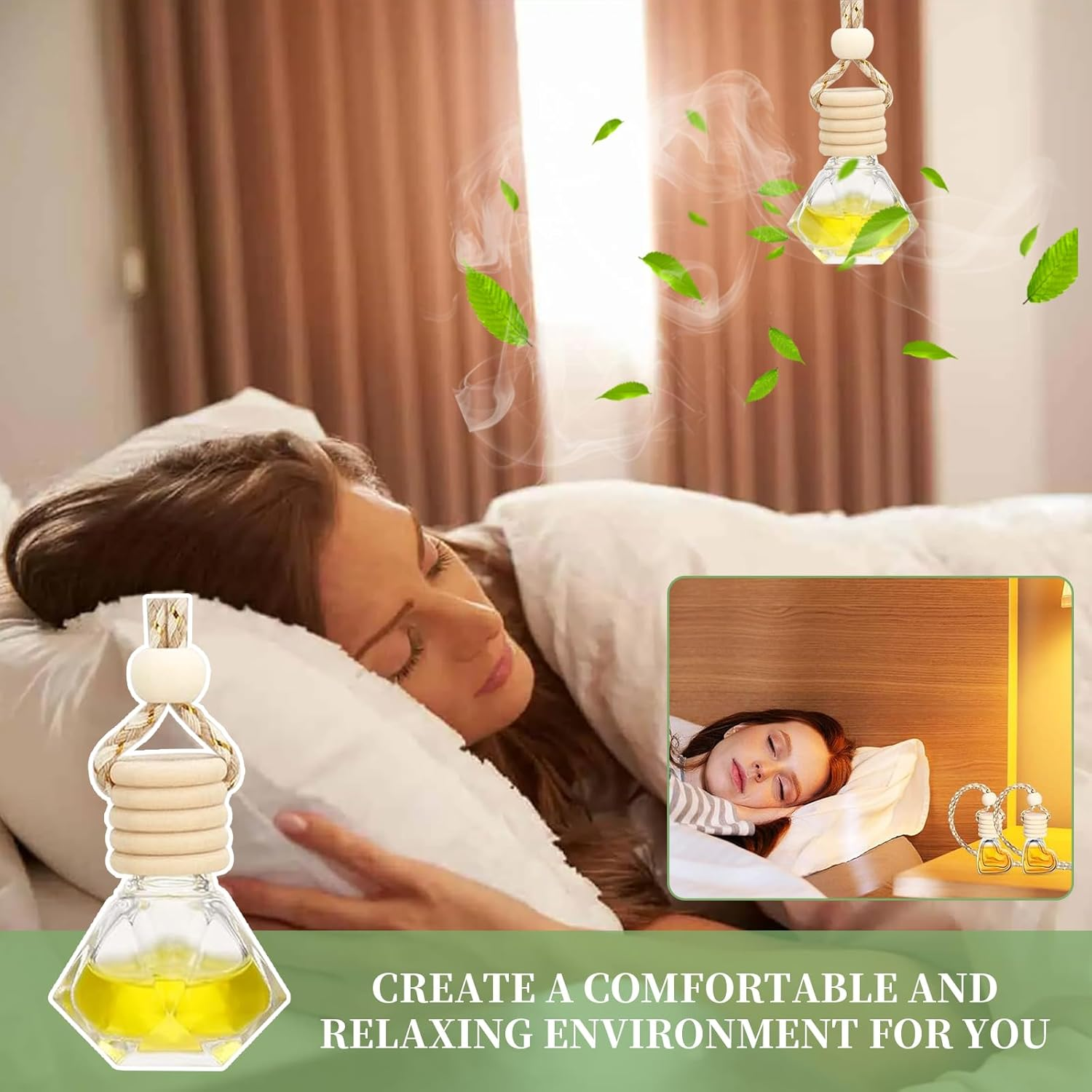 16 Pcs Car Aromatherapy Essential Oil Diffusion Bottle Car Hanging Pendant Ornaments with Wooden Caps and String, Reusable Clear Glass Empty Bottles, Perfume Containers Pendants for Automobile image number 1