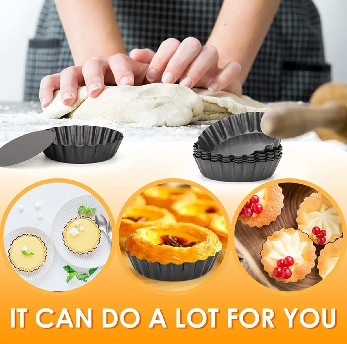 6Pcs/Set Mini Tart Pan Egg Tart Molds with Removable Bottom Non-Stick Pie Pizza Cake round Mould Tins Tarts Quiche Pan Bakeware (10CM) image number 5