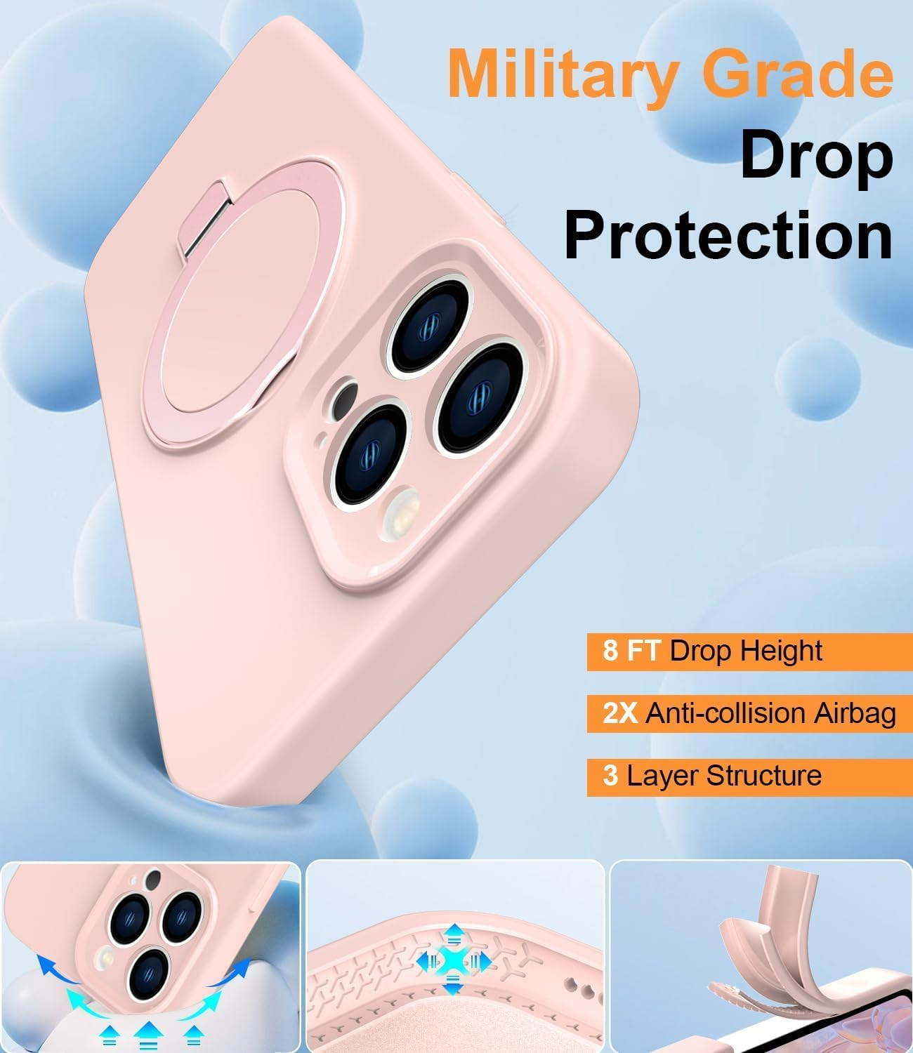 RUNGOS for Iphone 12 Pro Max Case Magsafe, with Stand & Ring Holder [Natural Liquid Silicone][Strong Magnetic] [Military-Grade Shockproof] Soft Microfiber Lining Cover for Iphone 12 Pro Max Phone Case image number 6