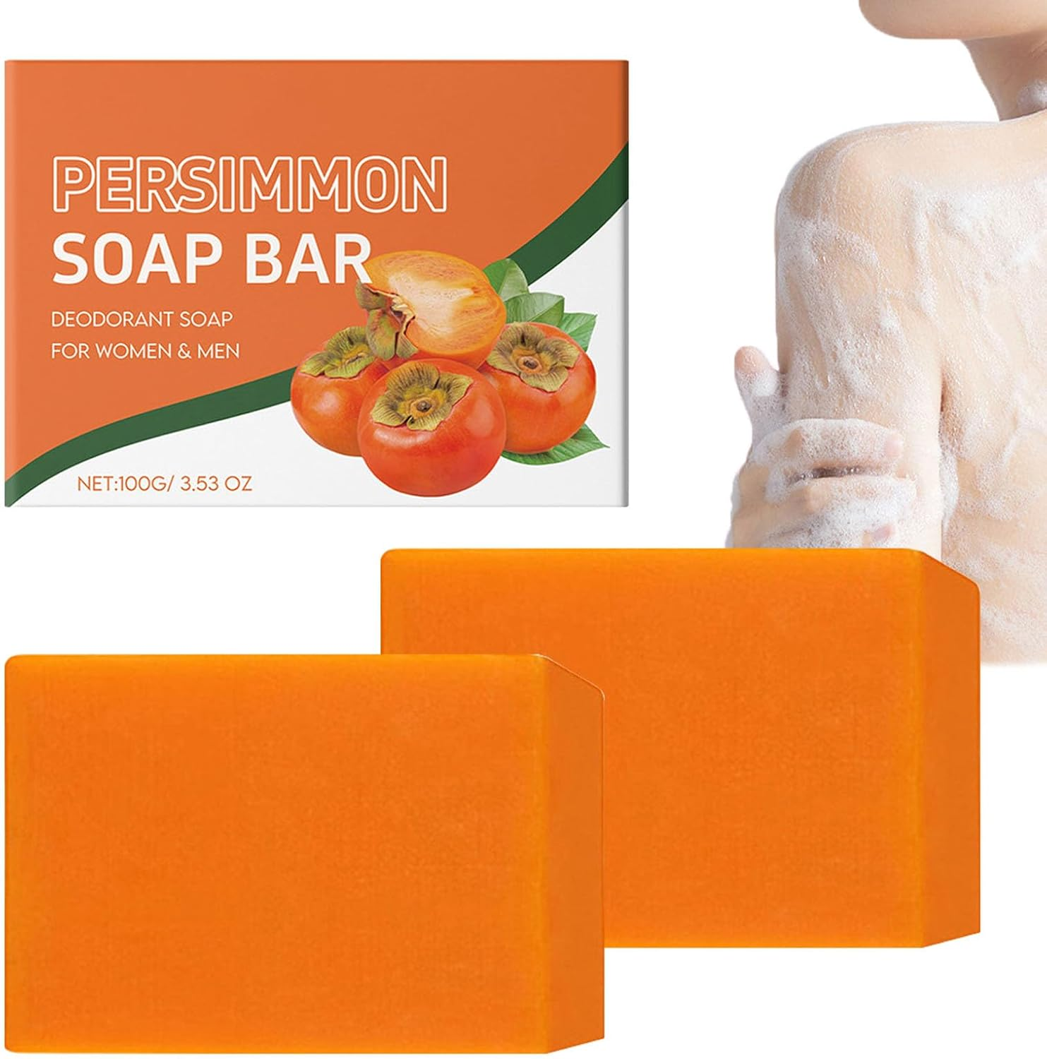 Persimmon Soap Bar for Body Odor Control, Natural Deodorant Body Soap Bar for Women & Men, Skin Brightening Soap, Refreshing Skin Smell, Smooth Skin Tone, Deep Cleansing & Moisturizing (2) image number 2