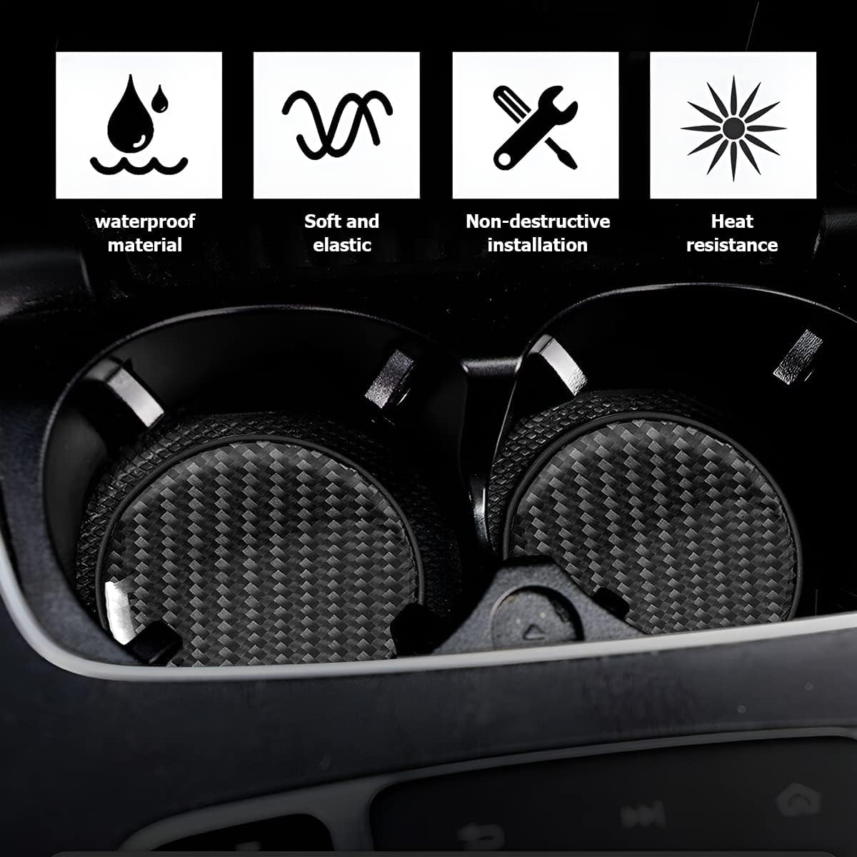 Car Cup Holder Coaster, 2 PCS Carbon Fiber Non-Slip Embedded Coasters, Universal 2.75 Inch Cup Holder Insert Coaster Pad, Sports Racing Durable Drink Mat, Car Interior Accessories image number 3