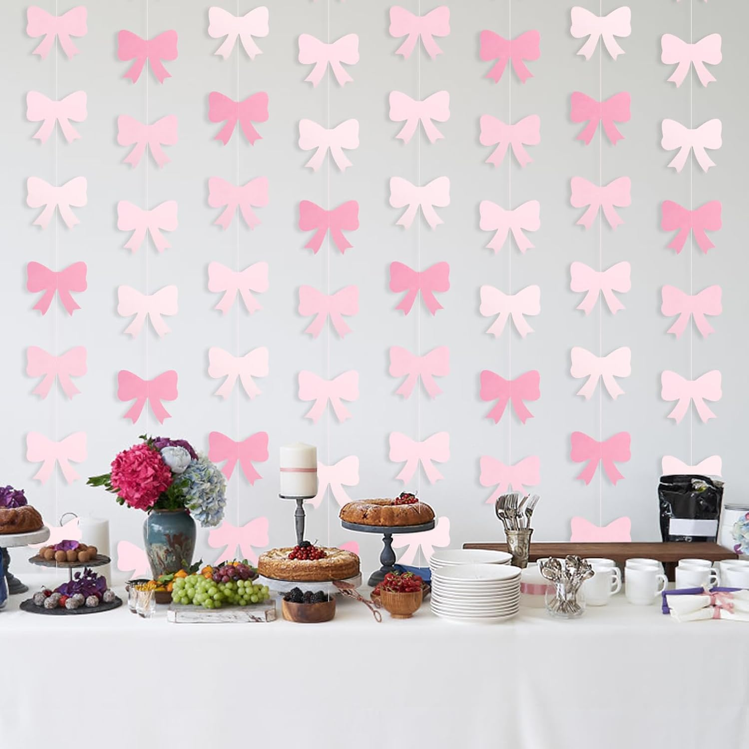 Gosknor 8Pcs Pink Paper Bow Banners, Party Decoration, Curved Shape, for Bow Theme Parties