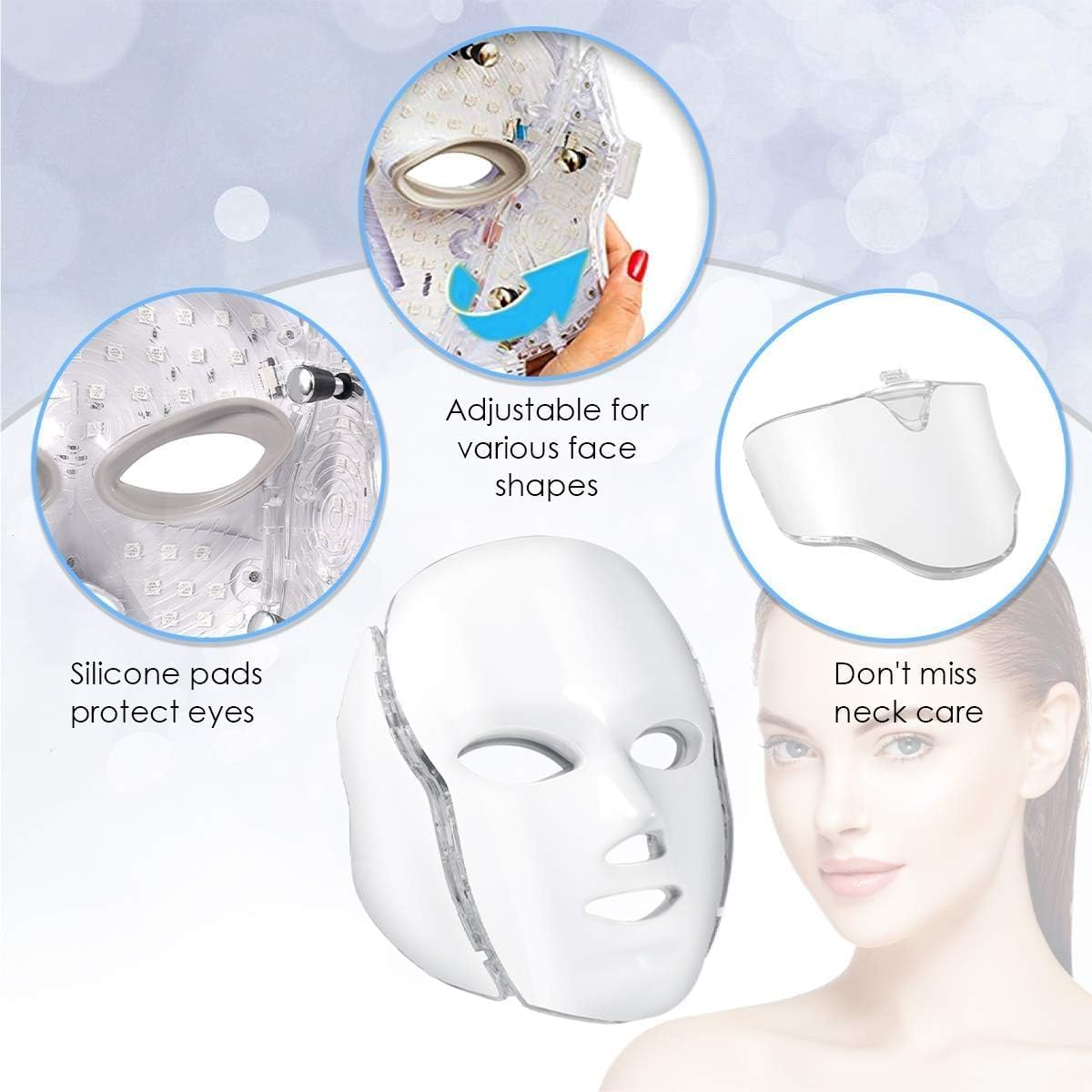 LED Light for Face, 7+1 Color Led Face Mask Light, Maintenance Skin Rejuvenation Facial Skin Care Mask, Home Skin Care Mask for Face and Neck image number 3